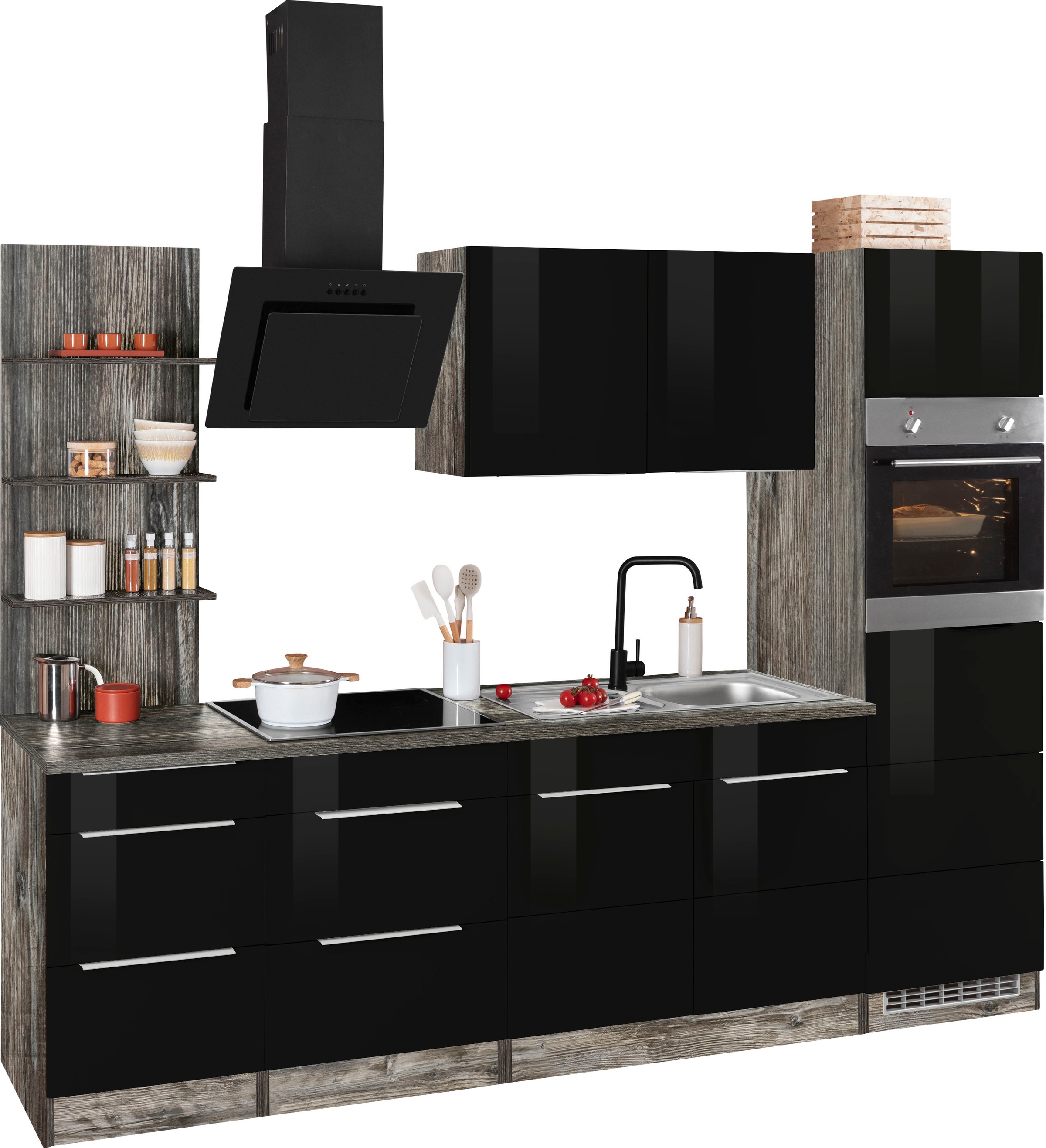 KOCHSTATION Küchenzeile »KS-Brindisi Breite 270 cm«, wahlweise mit E-Geräten und Induktion, mit MDF-Fronten und Regal