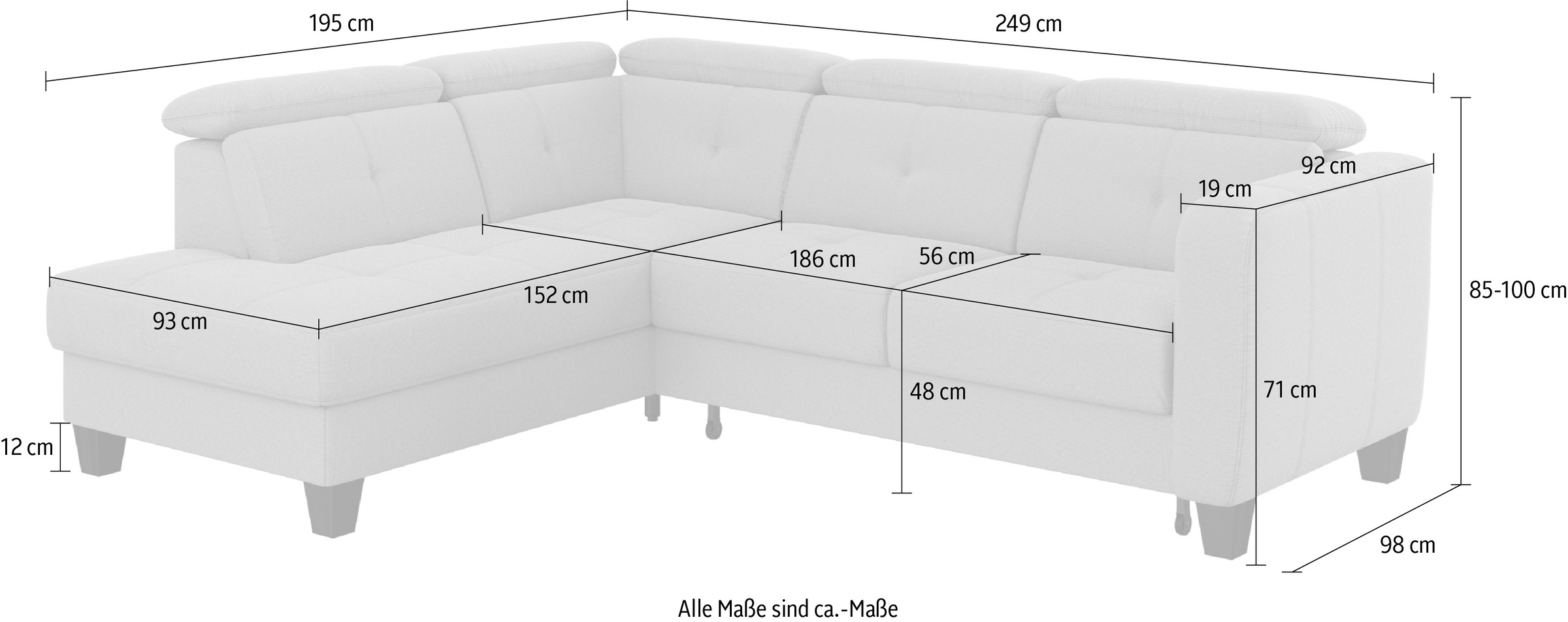 sit&more Ecksofa »Belluci L-Form«, inklusive Federkern, wahlweise mit Bettfunktion und Bettkasten