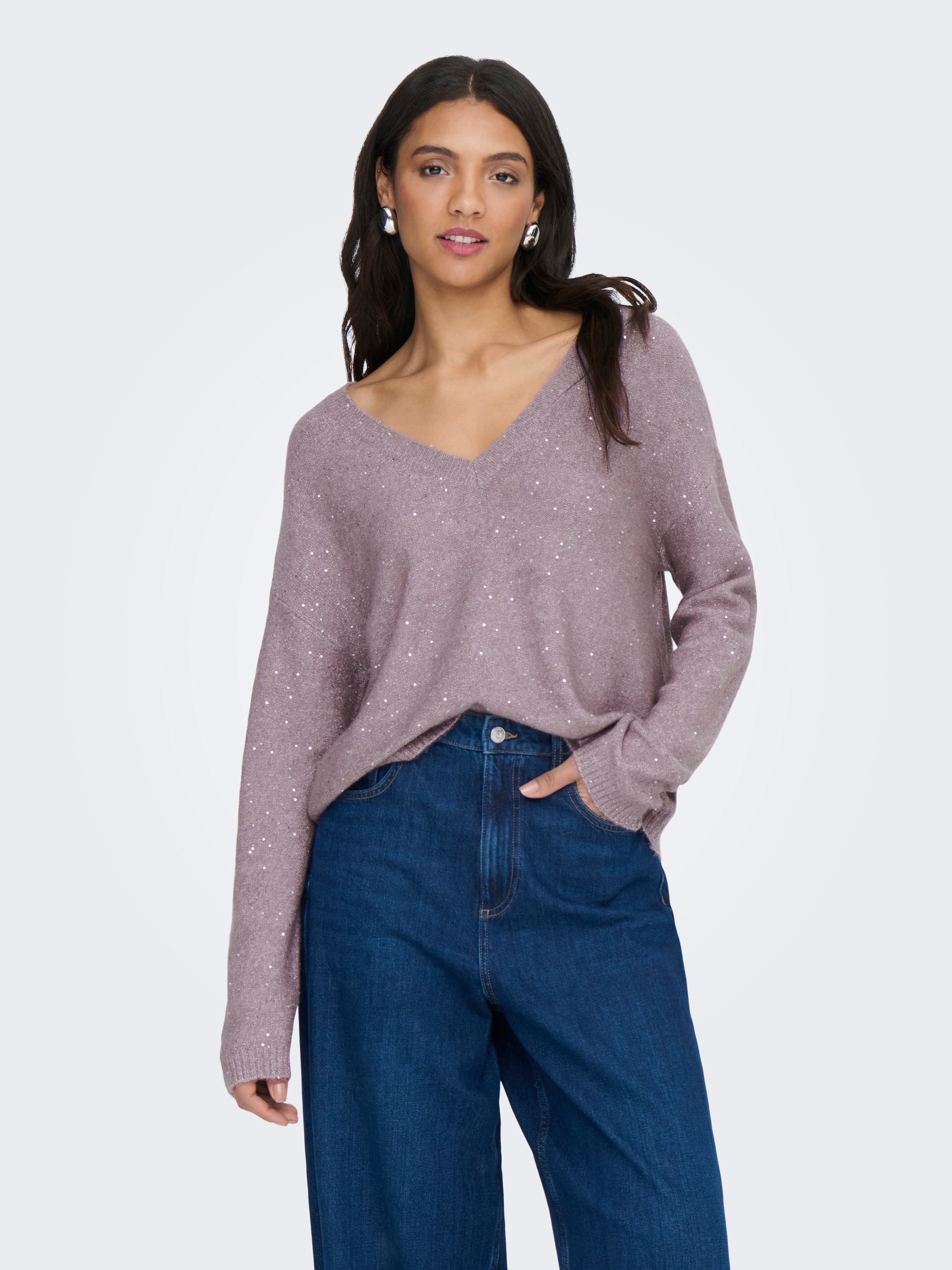 ONLY Strickpullover "ONLARIZONA LS SEQUINS V-NECK PUL KNT" günstig online kaufen
