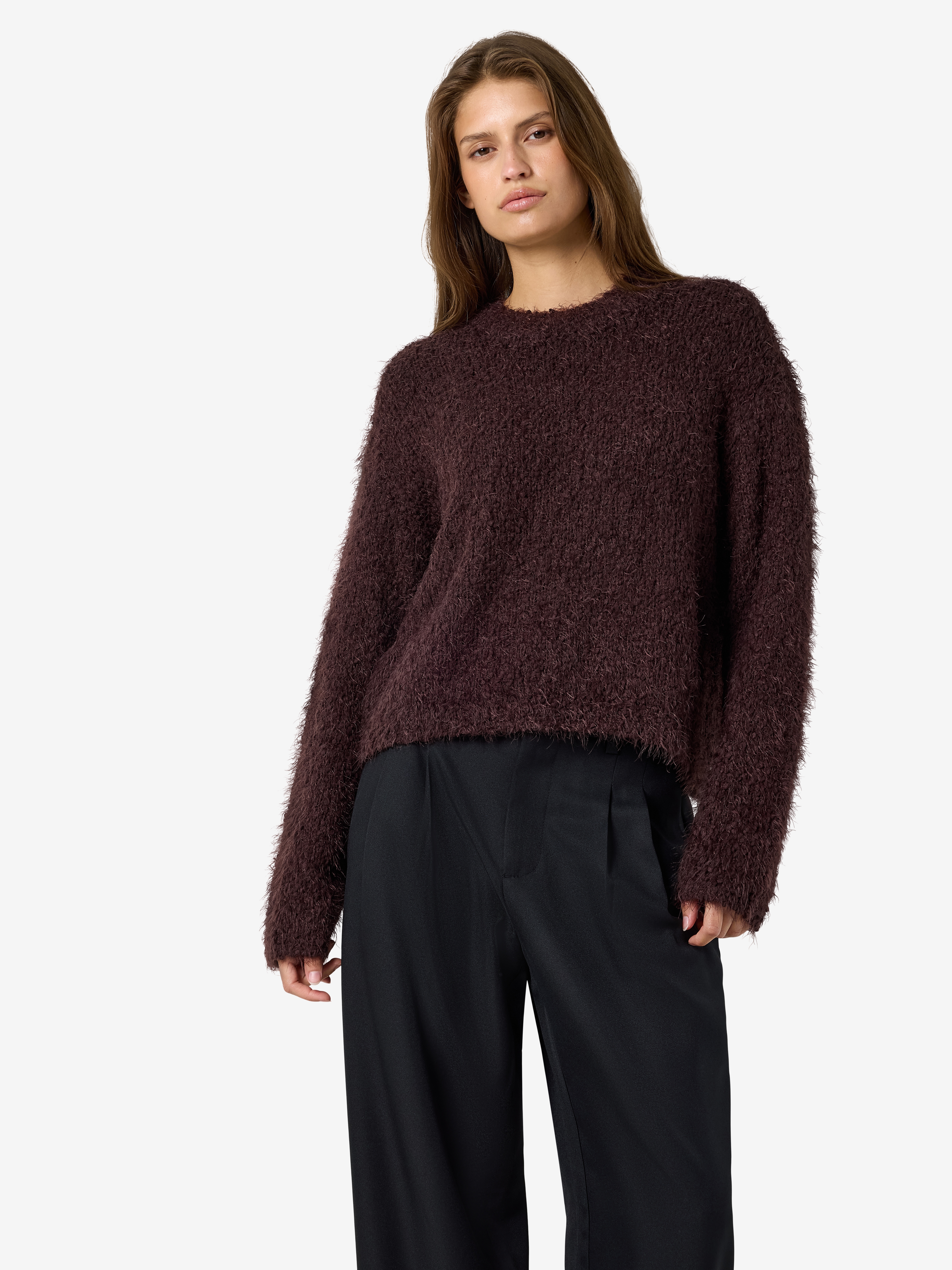 Noisy may Rundhalspullover "NMSASSY L/S O-NECK KNIT NOOS" Materialmix, relaxed fit