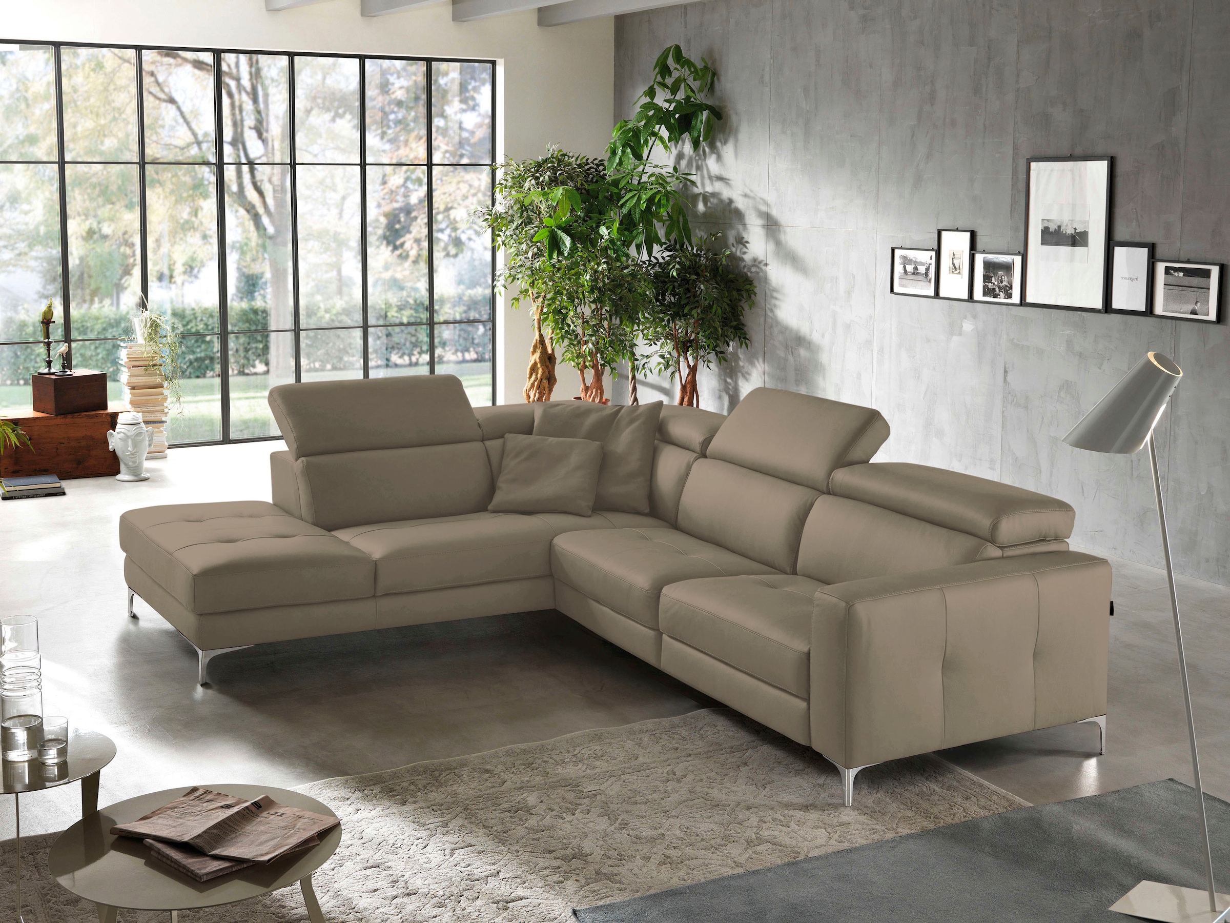 Egoitaliano Ecksofa »Matt, hoher Sitzkomfort und aufwendige Detailverarbeitung, L-Form«, mit Ottomane, inkl. verstellbarer Kopfteile zum Relaxen