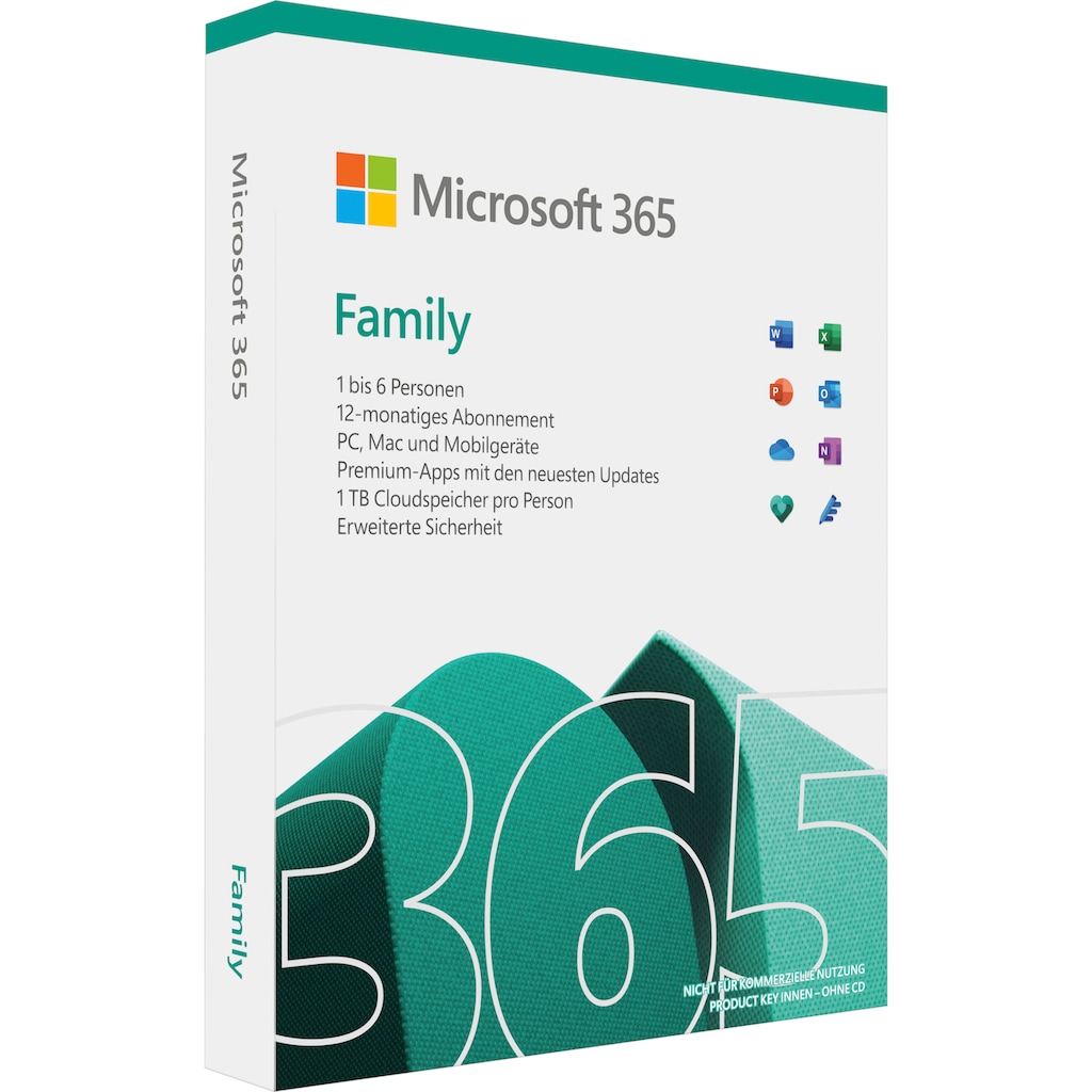 Microsoft Officeprogramm »original Microsoft 365 Family für bis zu 6 Personen«, Premium-Office-Apps, 6 TB OneDrive Cloudspeicher, Product Key in Box