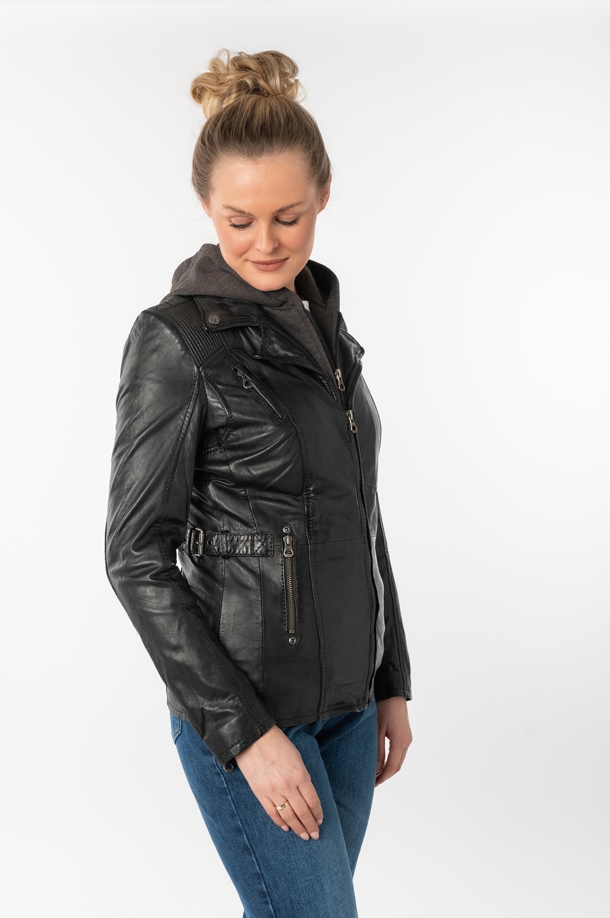 Mauritius Lederjacke "Adelyn", mit Kapuze, 2-in-1-Lederjacke günstig online kaufen