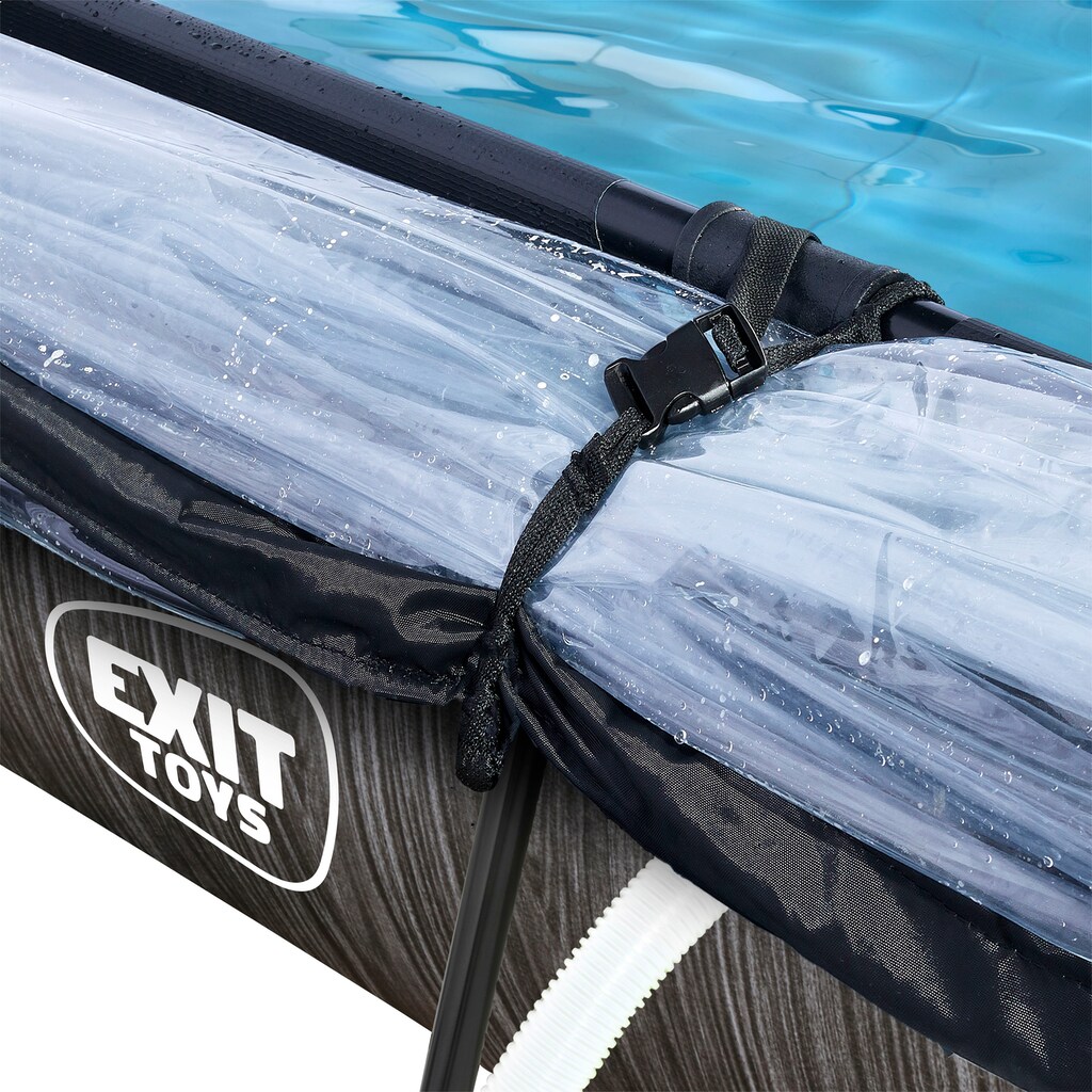 EXIT Framepool »Black Wood Pool 220x150x65cm«, mit Filterpumpe und Abdeckung - schwarz