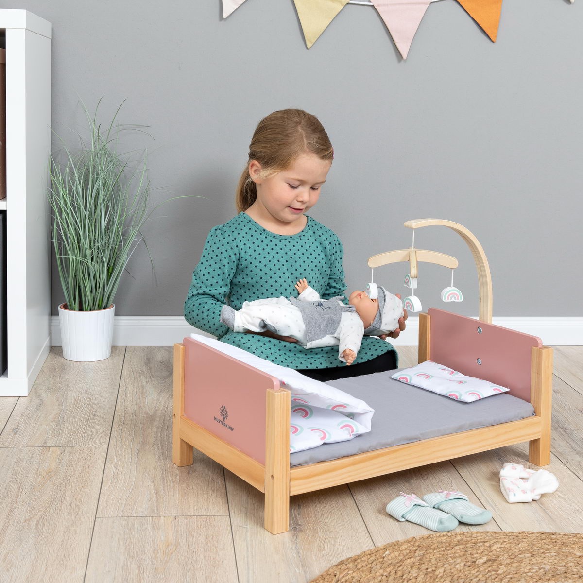 MUSTERKIND® Puppenbett »Barlia, altrosa/natur«, mit Mobile