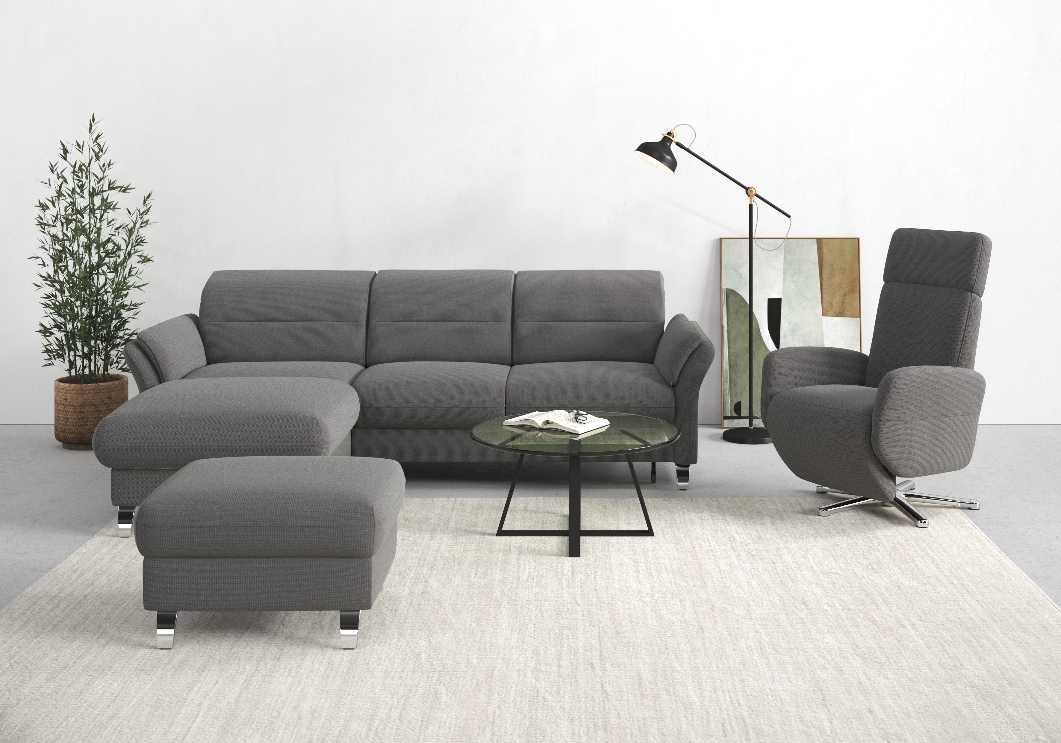 sit&more Ecksofa "Grenoble L-Form mit Federkern" wahlweise mit Schlaffunktion, Bettkasten, Arm- und Kopfteilverstellung