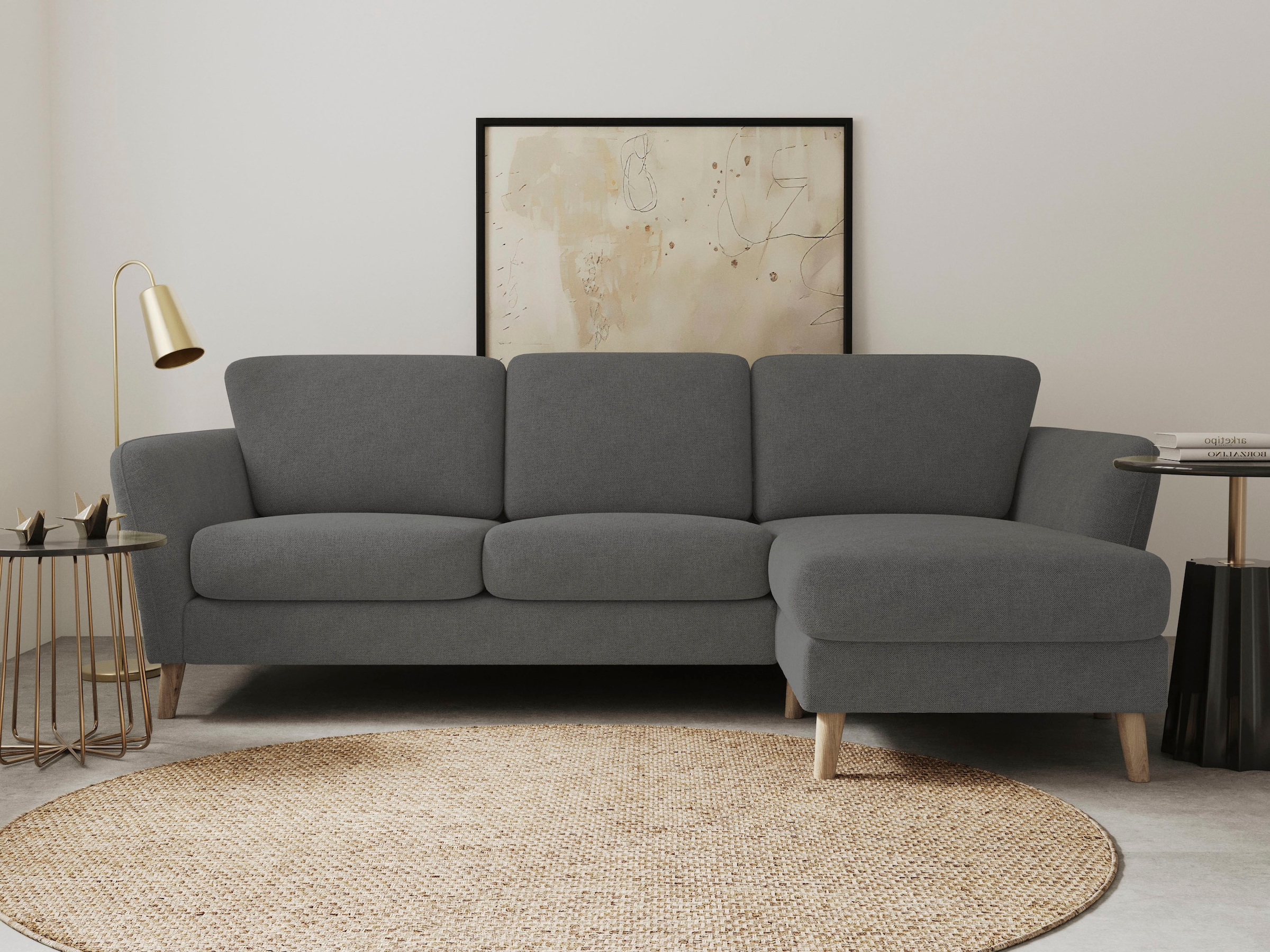 OTTO home Ecksofa "MARSEILLE (242/152cm),L-Form, Rec. rechts/links" Massivholzbeine Eiche, Landhausstil, Wellenunterfederung