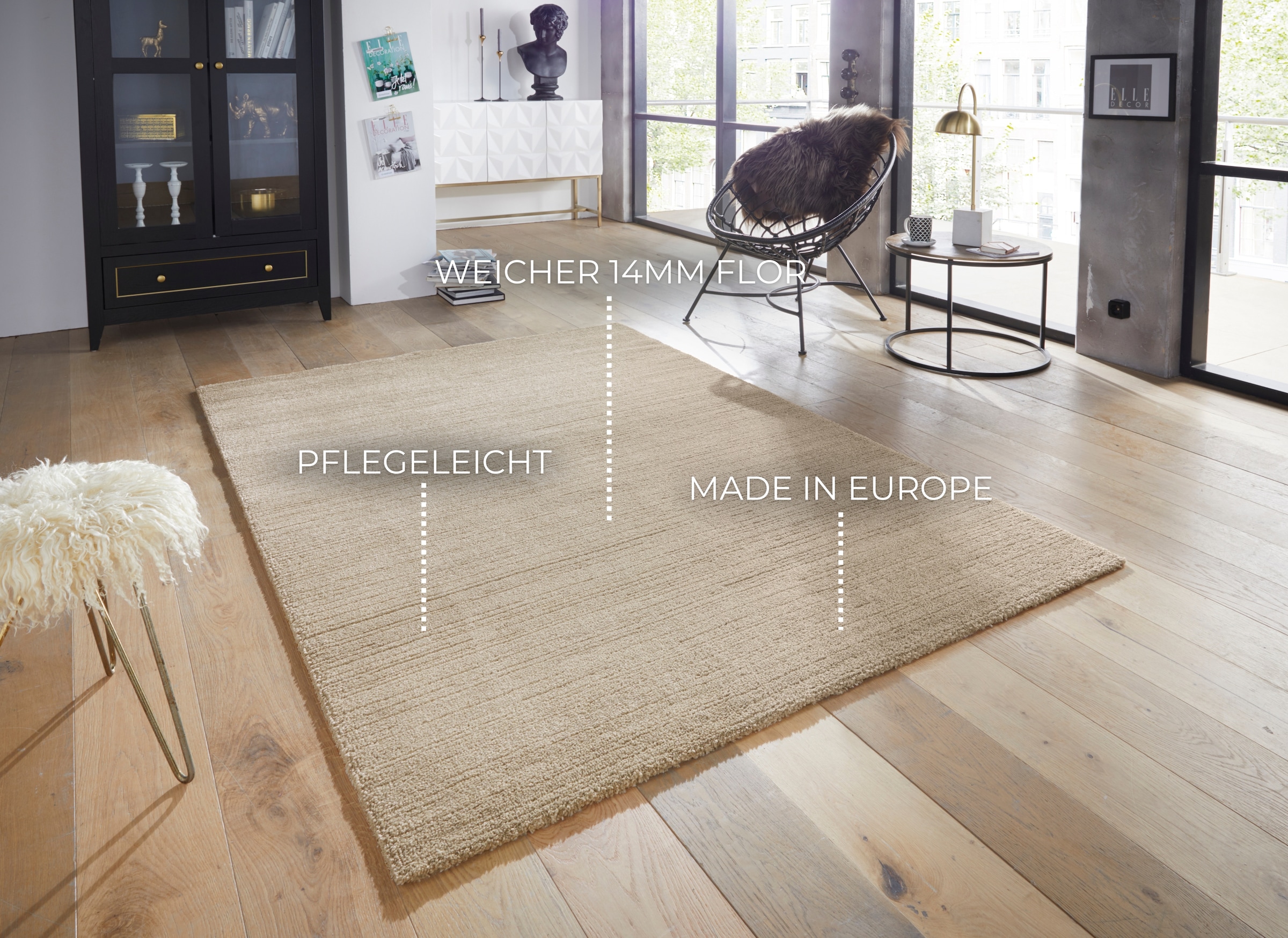 ELLE DECORATION Teppich »Loos« rechteckig 14 mm Höhe Kurzflor, Weich, Uni, Modern, Scandi-Look, Wohnzimmer, Schlafzimmer
