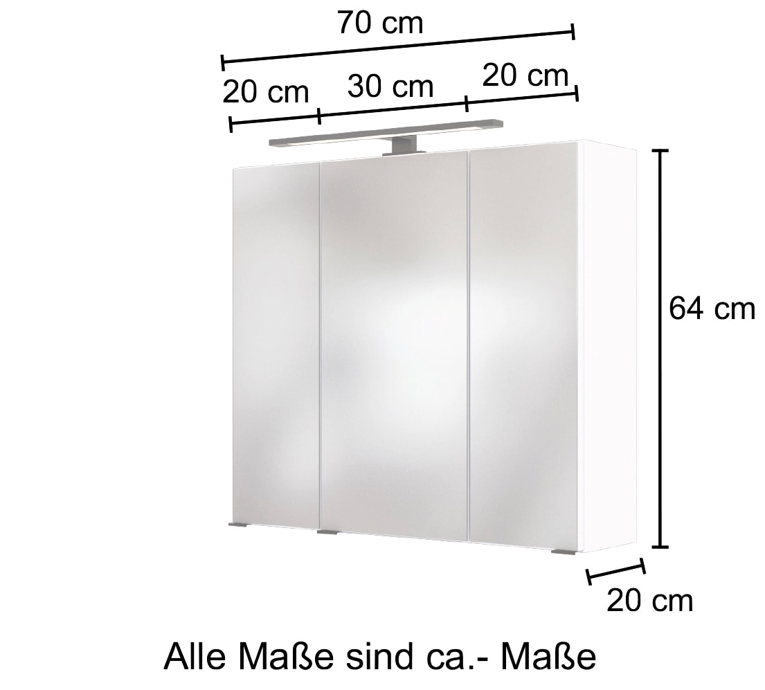 Spiegeltüren Breite Spiegelschrank cm, 70 | mit HELD BAUR bestellen MÖBEL »Luena«, 3D-Effekt, drei dank