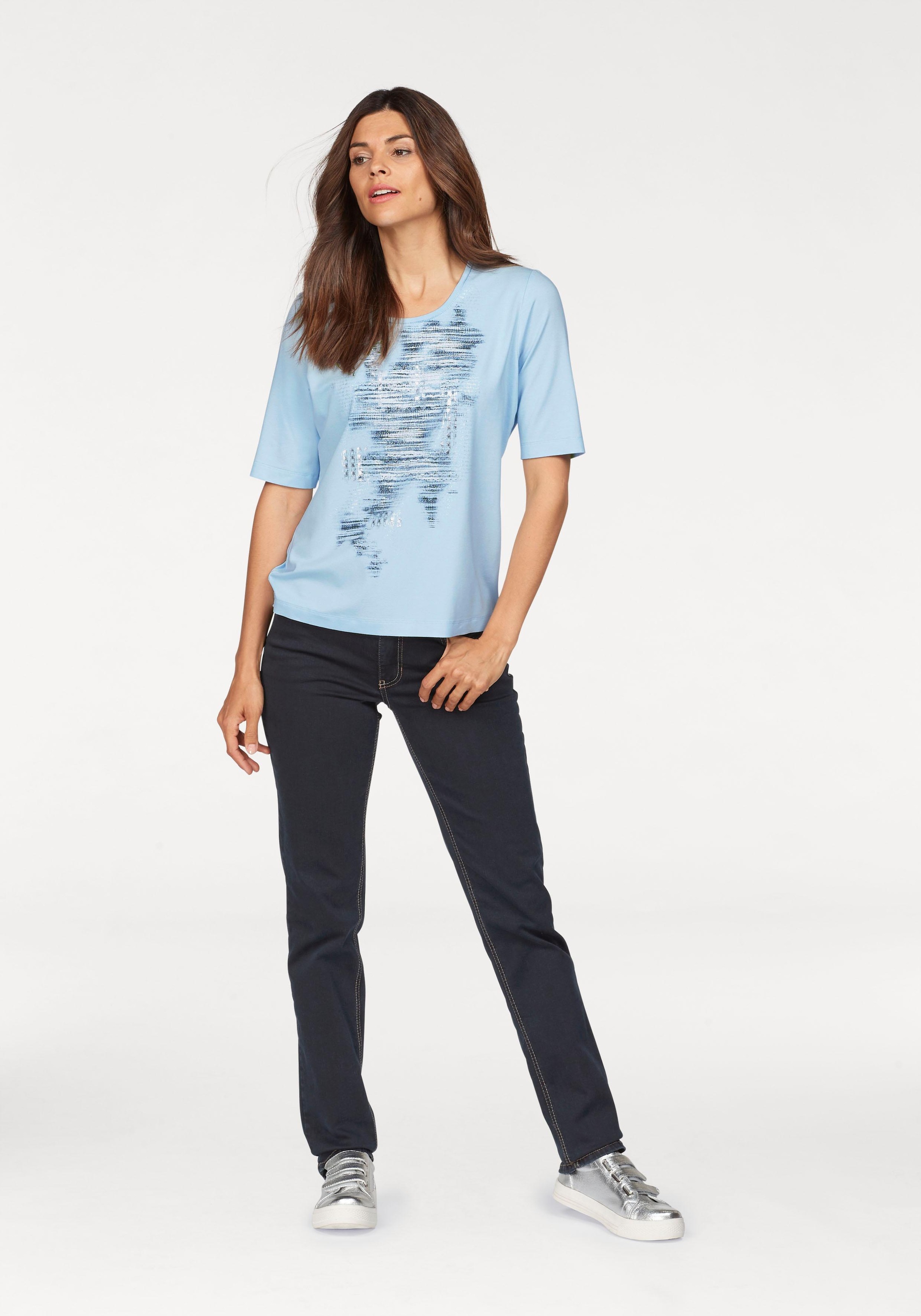 Stretch-Jeans MAC "Melanie", Damen, Gr. 46, Länge 30, blau (dunkelblau rinsed), Denim/Jeans, Obermaterial: 98% Baumwolle, 2% Elasthan, clean, figurbetont lang, Jeans, Gerade geschnitten, Topseller 4