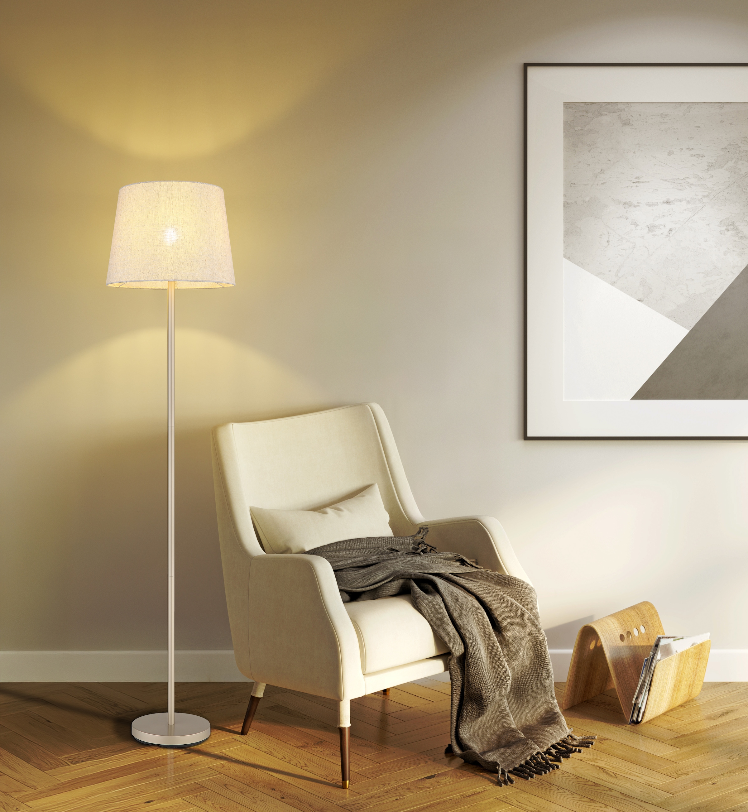 NOWA Stehlampe »JORIS« E27 1 Stk. Stehleuchte mit Stoffschirm, Fußschalter, gemütliches Licht