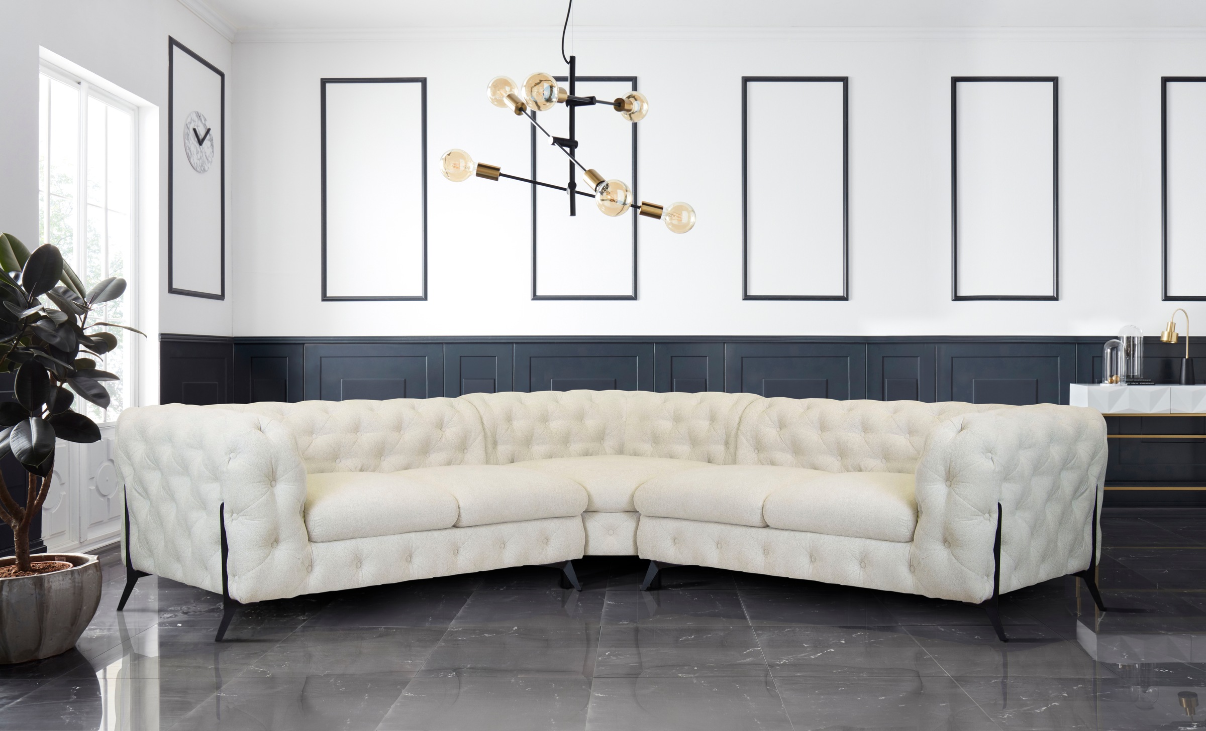 Leonique Chesterfield-Sofa »Amaury L-Form«, Chesterfield-Optik, Breite/Tiefe je 262 cm, Fußfarbe wählbar