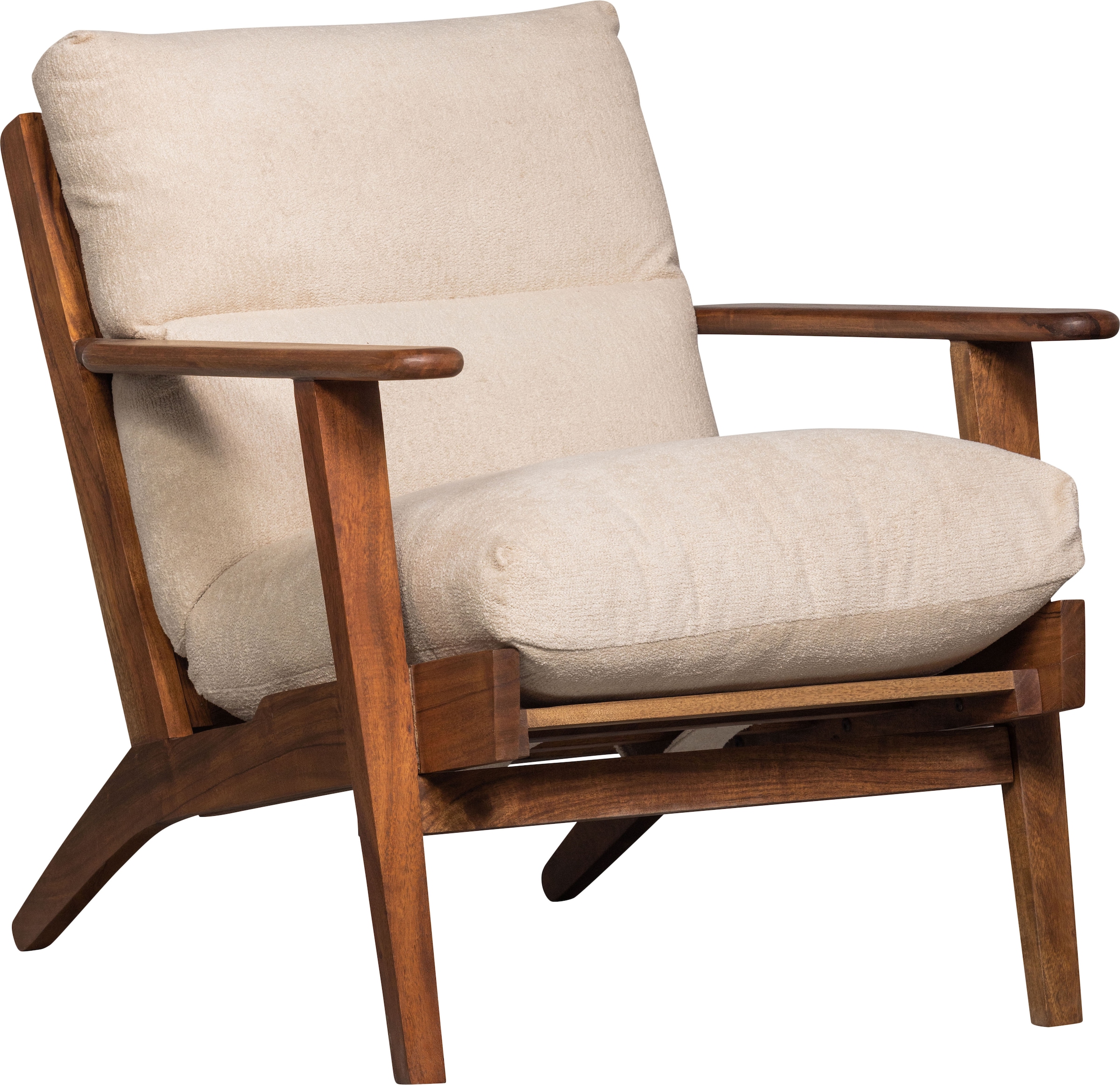 WOOOD Sessel "Houston Akazienholz-Rahmen mit Bezug, H 86 x B 71 x T 71 cm" Bouclé-Bezug, Tragkraft 150 kg, einfach zu montierbar