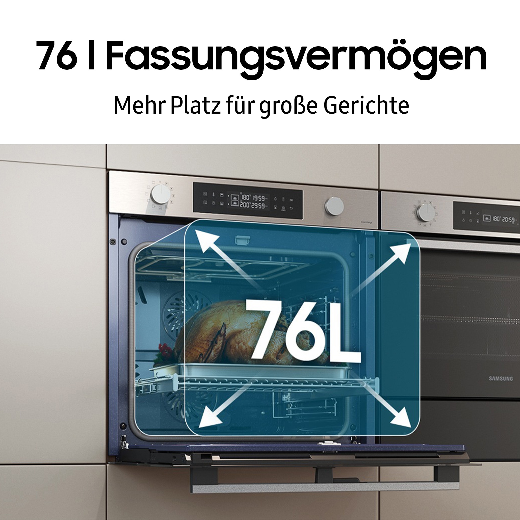 Samsung Einbaubackofen NV7400B »NV7B41307AS«, Pyrolyse-Selbstreinigung, Raumwunder - XXL-Innenraum mit 76L, langsam schließender Tür und WiFi