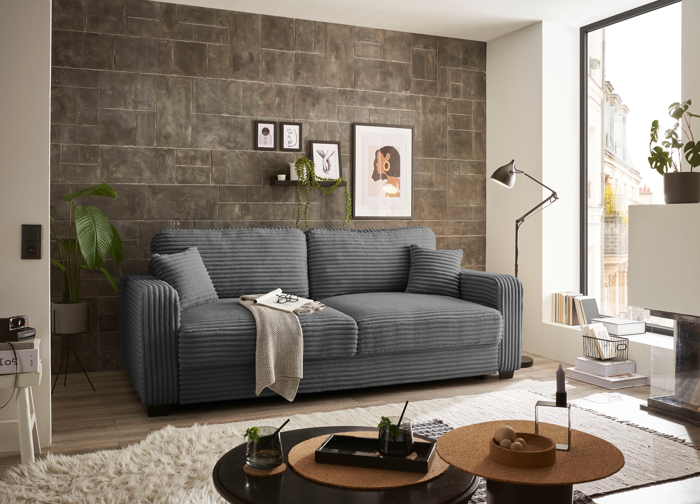 ED EXCITING DESIGN Schlafsofa »Carrara«, frei im Raum stellbar, mit Bettkasten, mit Schlaffunktion und 4 Kissen