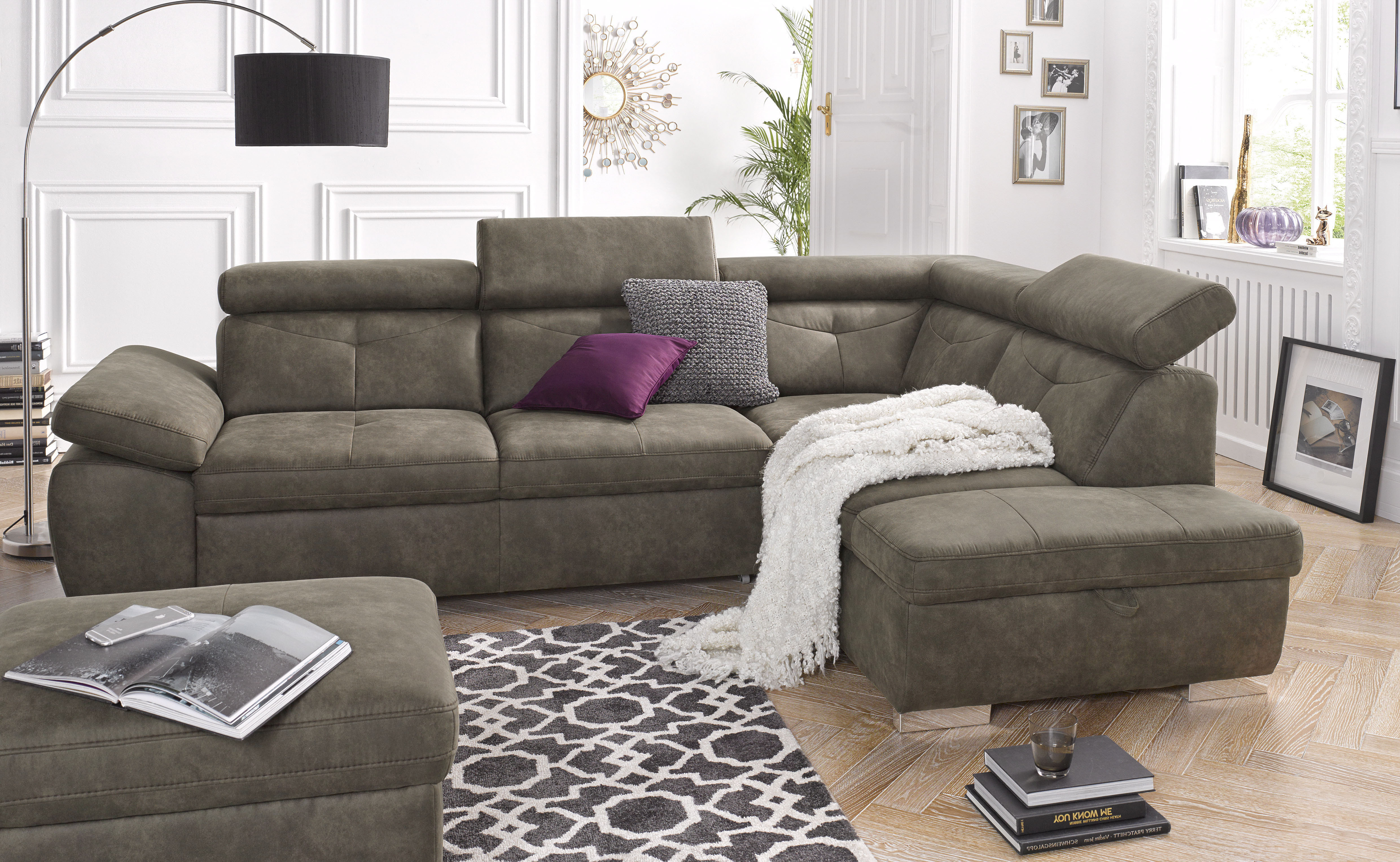 exxpo - sofa fashion Ecksofa "Spring, super bequem und komfortabel mit Armteil- und Kopfteilfunktion" aus Luxus-Microfaser +Simply Clean - für besonders einfache Reinigung