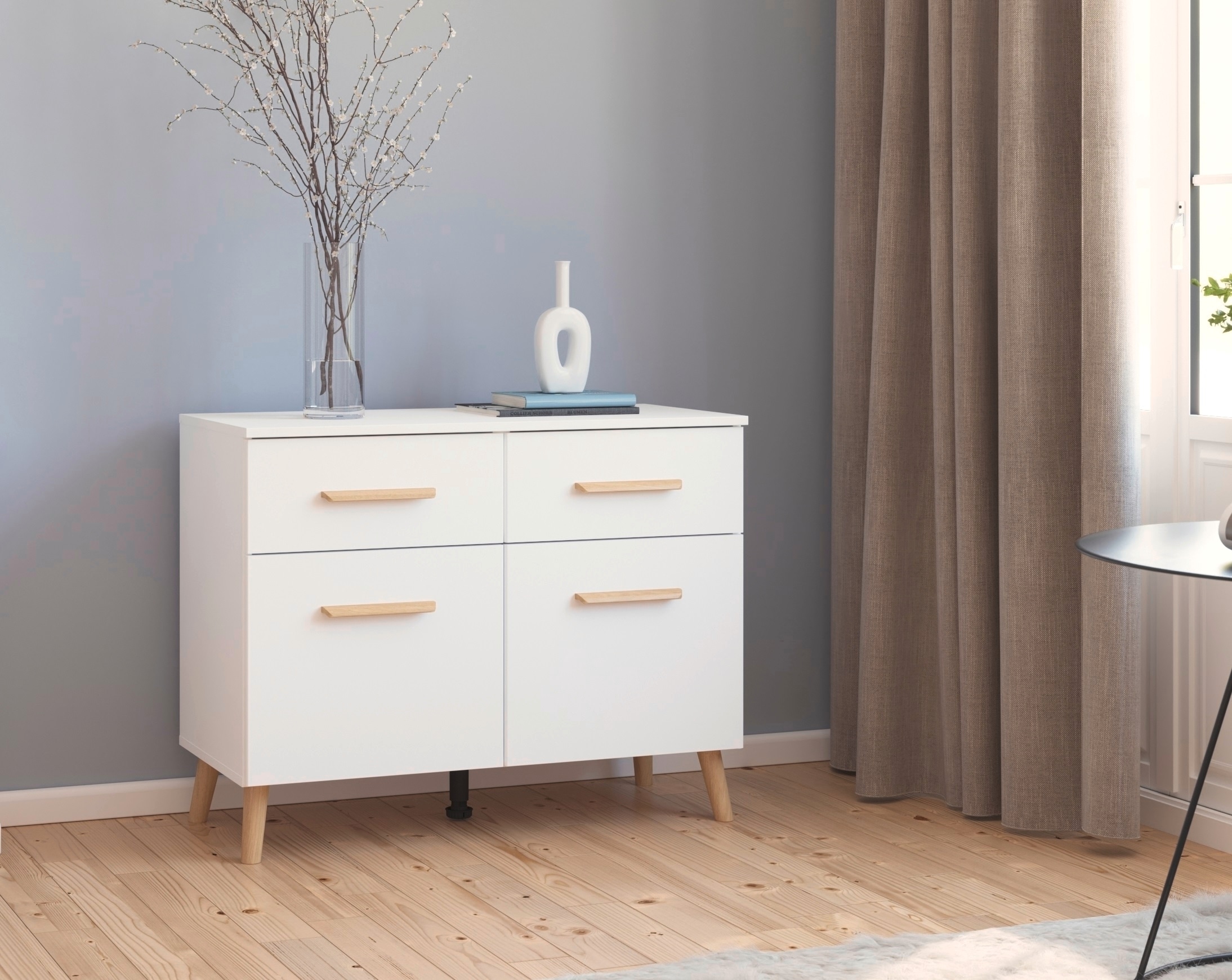 rauch Kombikommode »Skandi by Aditio«, mit Massivholzgriffen, 2 Schubladen mit Softclose-Funktion