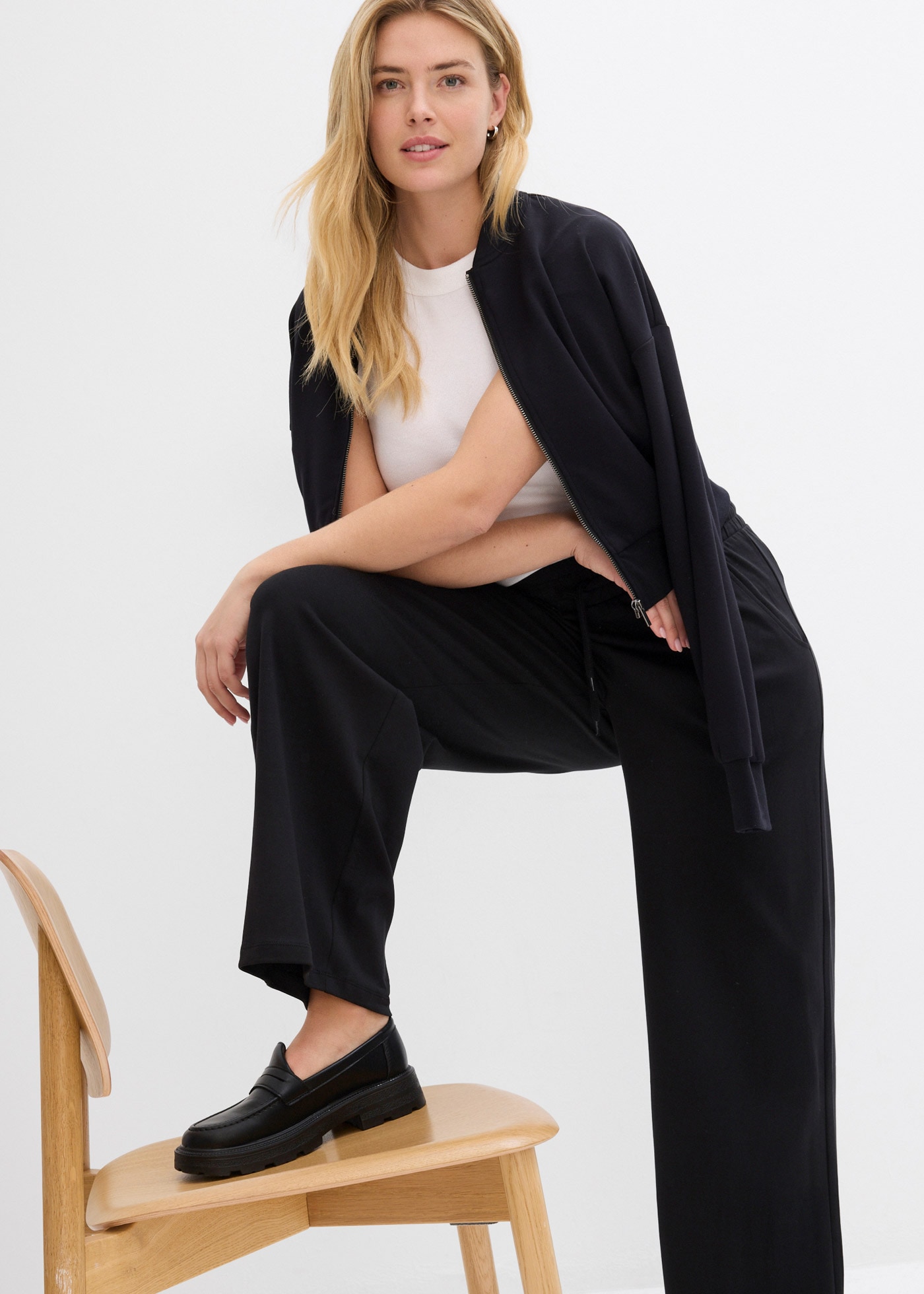 bonprix Jerseyhose  aus Baumwolle, lockere Passform, weites Bein, Casual Stil