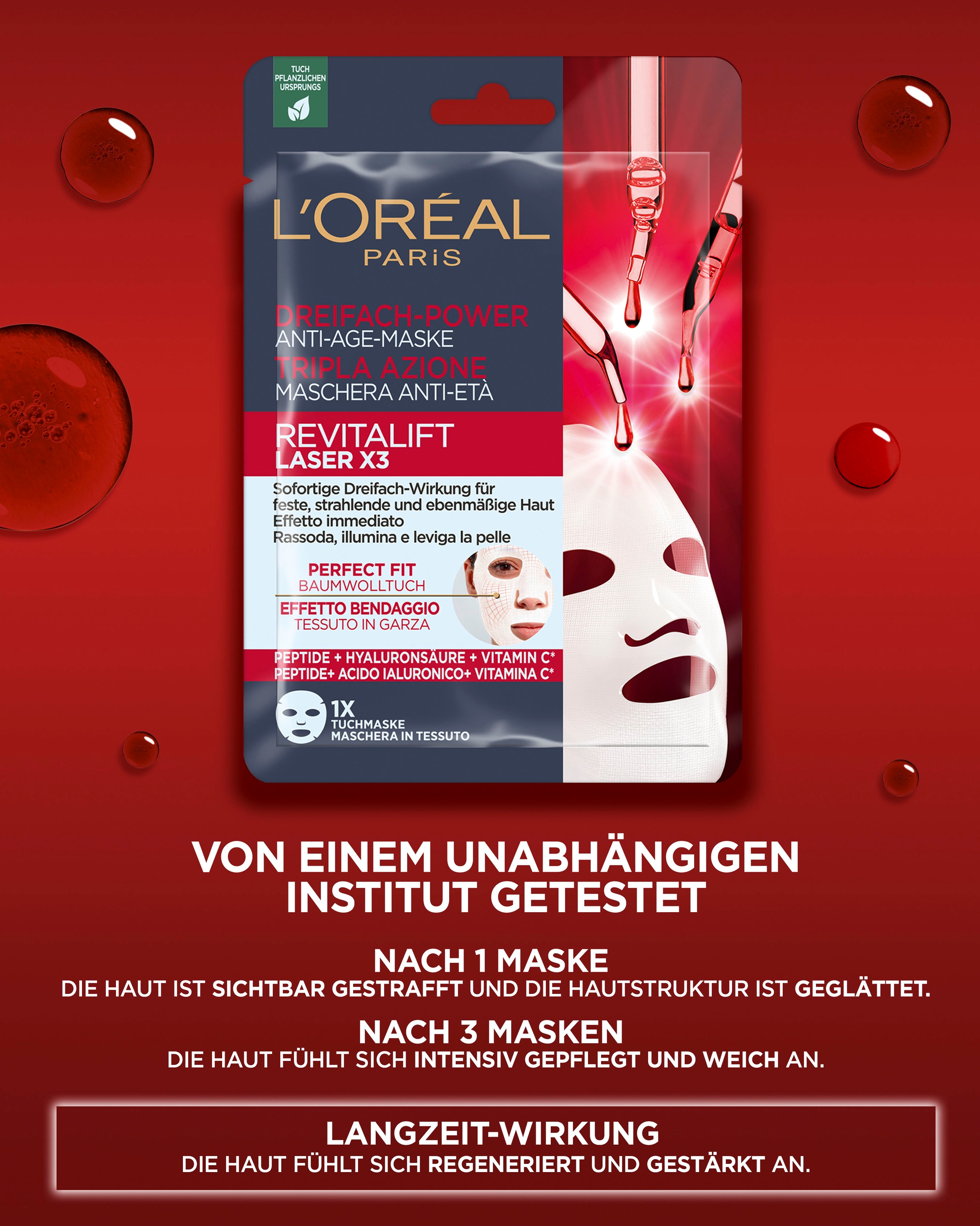 L'ORÉAL PARIS Gesichtsmaske »Set: 5x Revitalift Laser Tuchmasken«, mit hoher Wirksamkeit