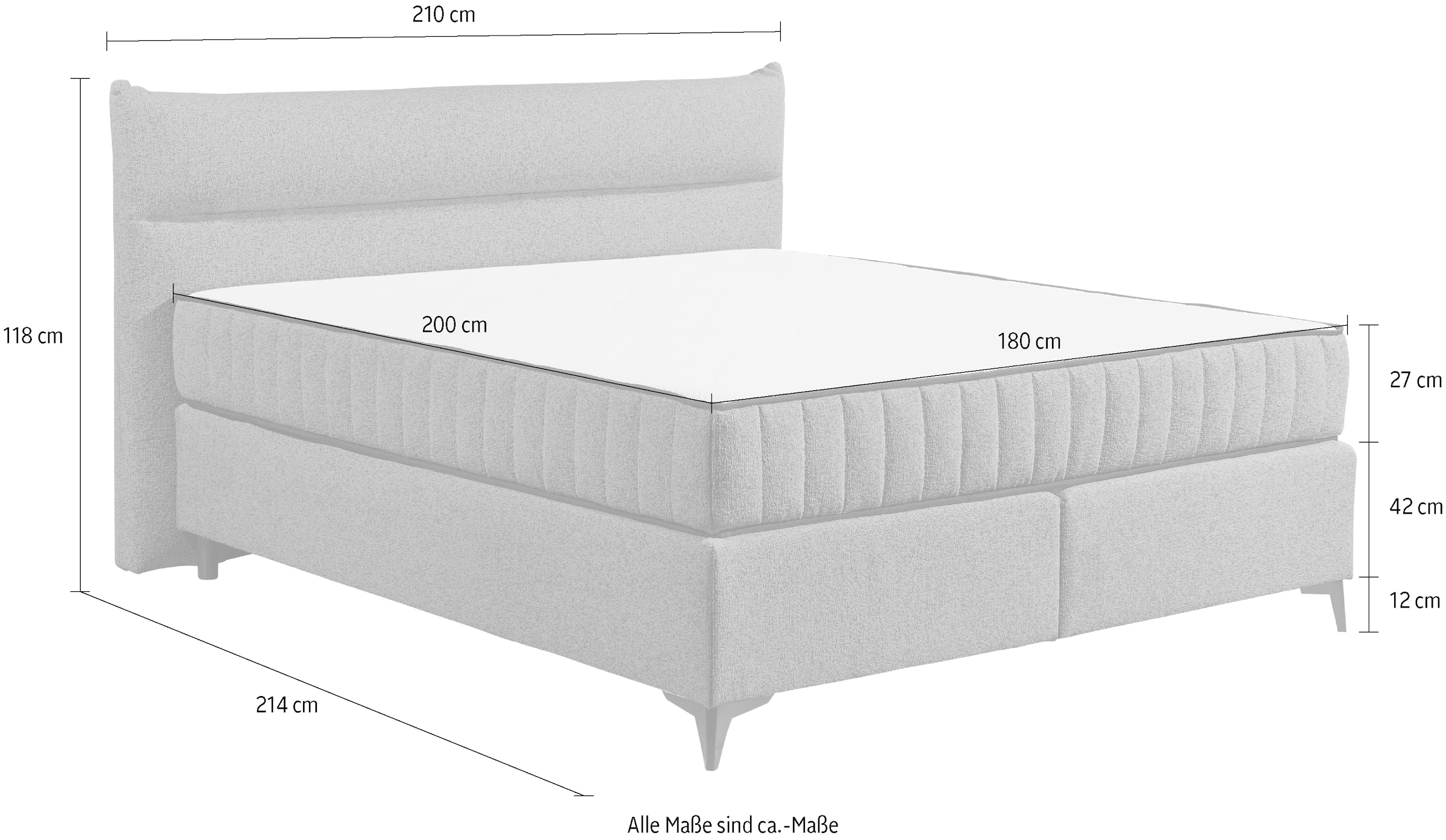 ED EXCITING DESIGN Boxspringbett »Vlieland«, Premium 9-Zonen-Tonnentaschenfederkern Duo-Matratze mit Kokosmatte