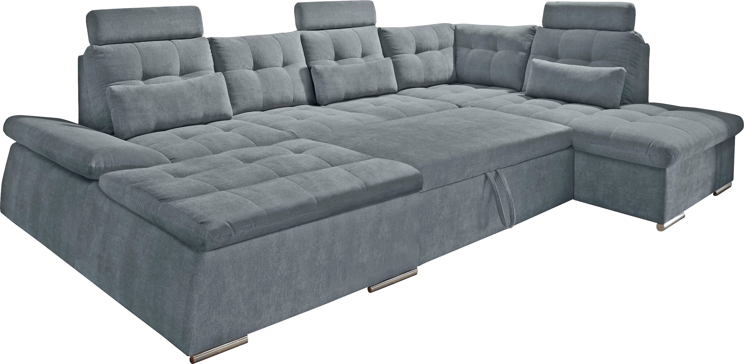 ED EXCITING DESIGN Wohnlandschaft »Nalo U-Form mit Bettfunktion, Bettkasten«, Armteilverstellung, Kopfstützen & 3 Nierenkissen
