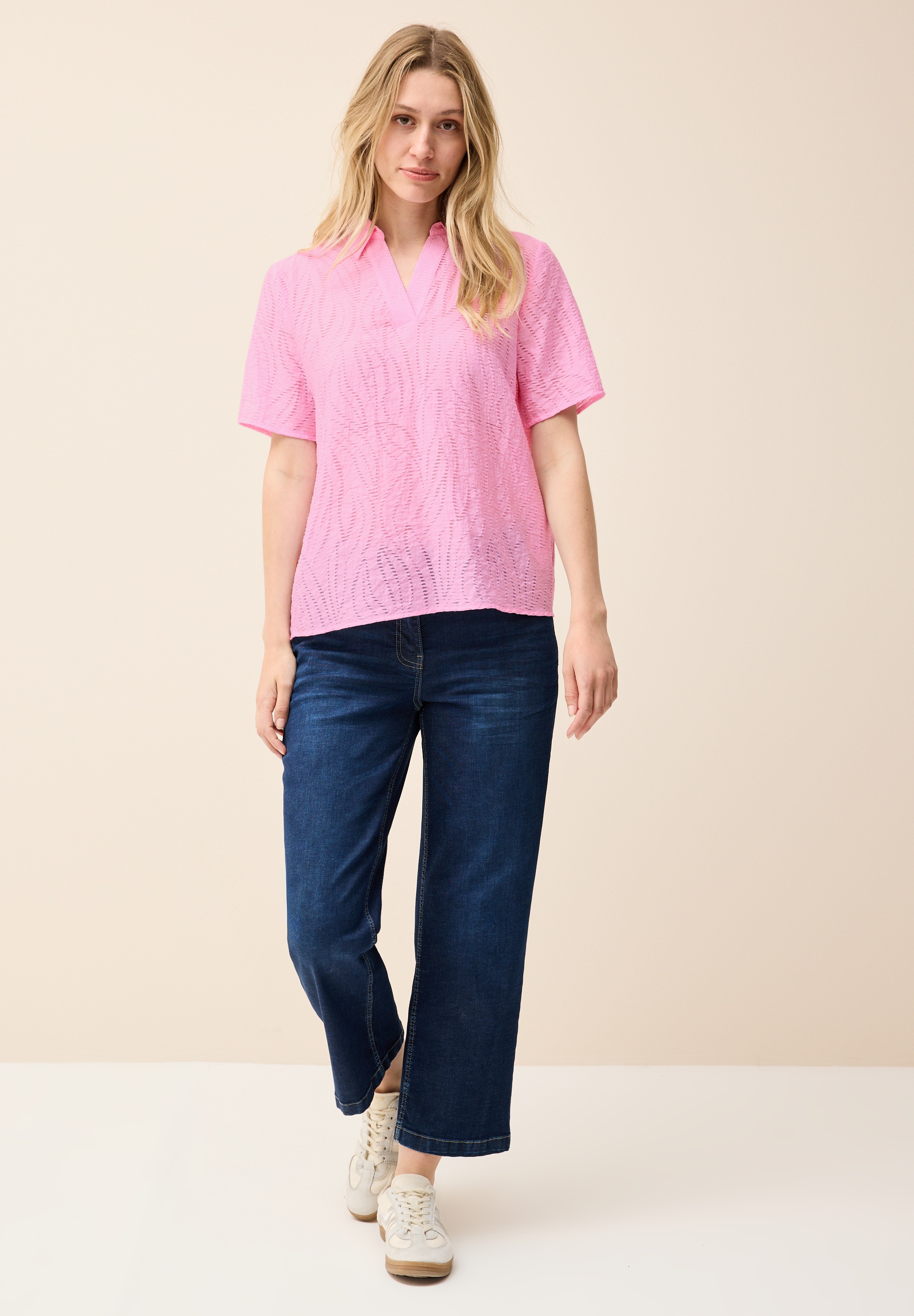 Kurzarmbluse CECIL, Damen, Gr. S (38), rosa (cherry blossom pink), Stoff, 75% Viskose, 25% Polyester, unifarben, normal normal, V-Ausschnitt, Bündchen, Blusen, aus softem Materialmix 2