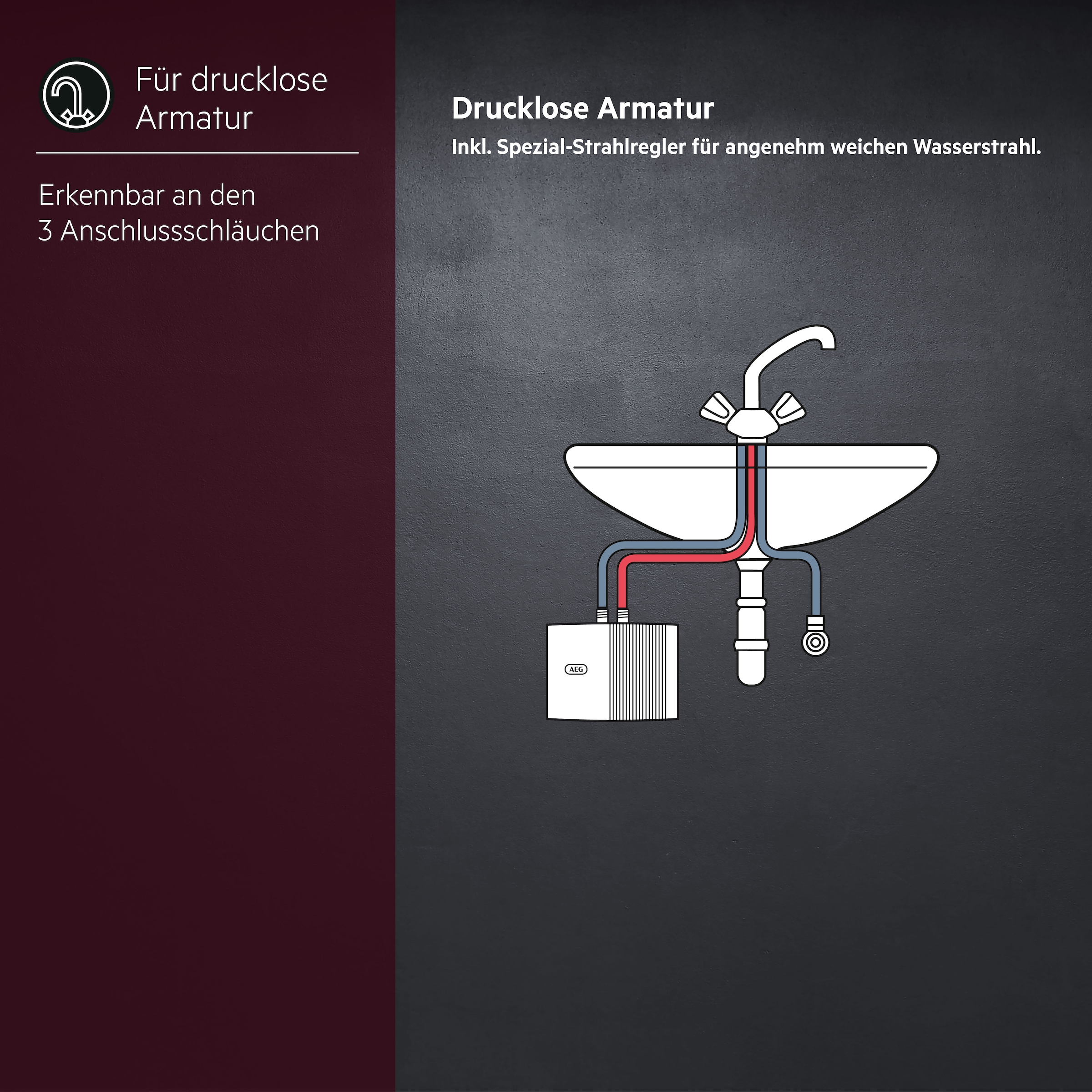 AEG Haustechnik Klein-Durchlauferhitzer »MTH 440 f. Handwaschbecken, 4,4 kW, o. Stecker« Festanschluss 230V, hydraulisch, drucklos