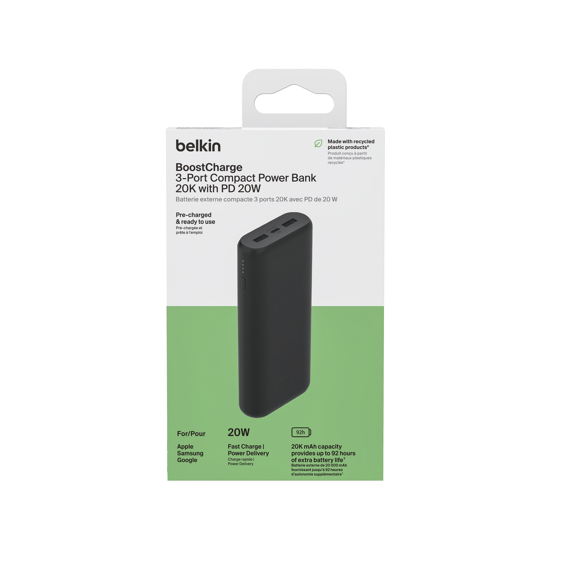 Belkin Powerbank »BOOSTCharge 3-Port Compact Power Bank mit 20.000 mAh und PD 20W«, Belkin Kompakte 3-Port Powerbank 20.000 mAh inkl. USB-C Kabel, 20000 mAh, inklusive USB-C Kabel