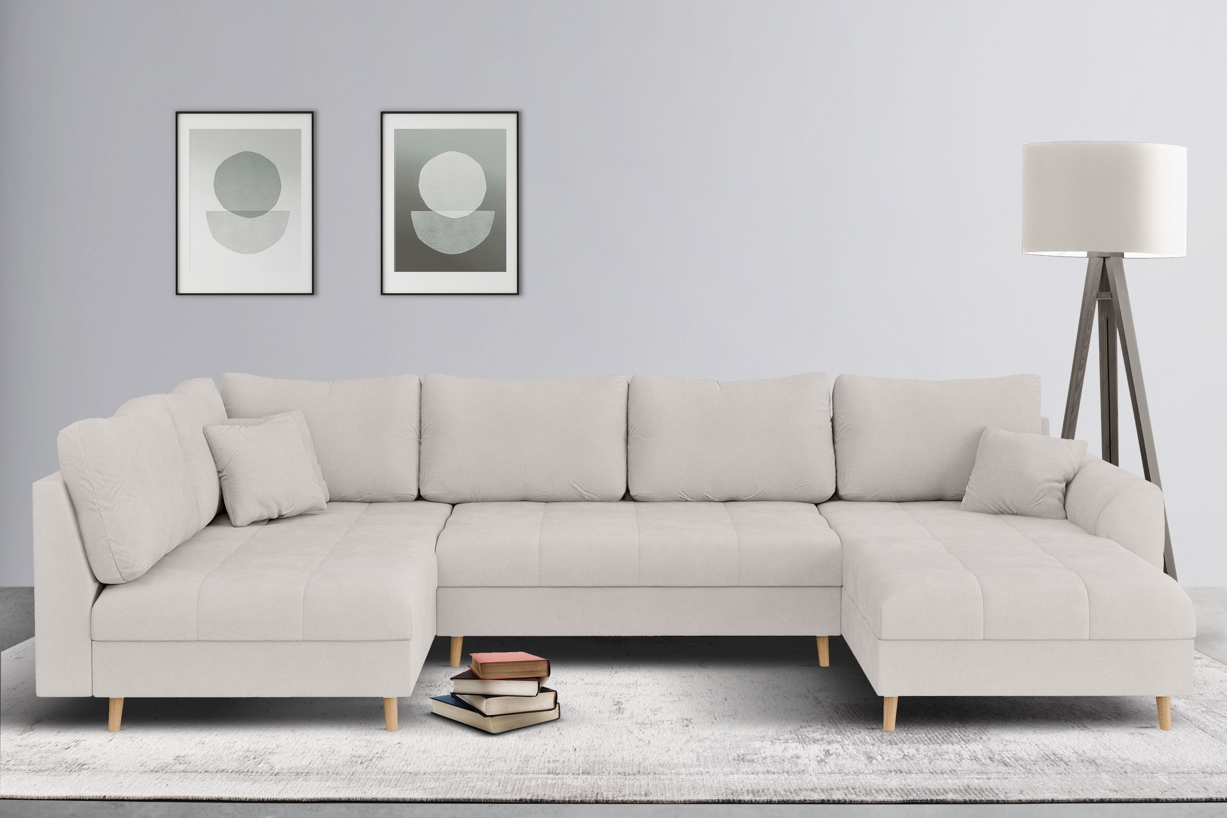 Home affaire Wohnlandschaft »CHARRE U-Form mit Ottomane, Maße B/T/H: 310/161/81 cm« feine Steppung, lose Rücken- und Zierkissen, auch in Cord und Bouclé