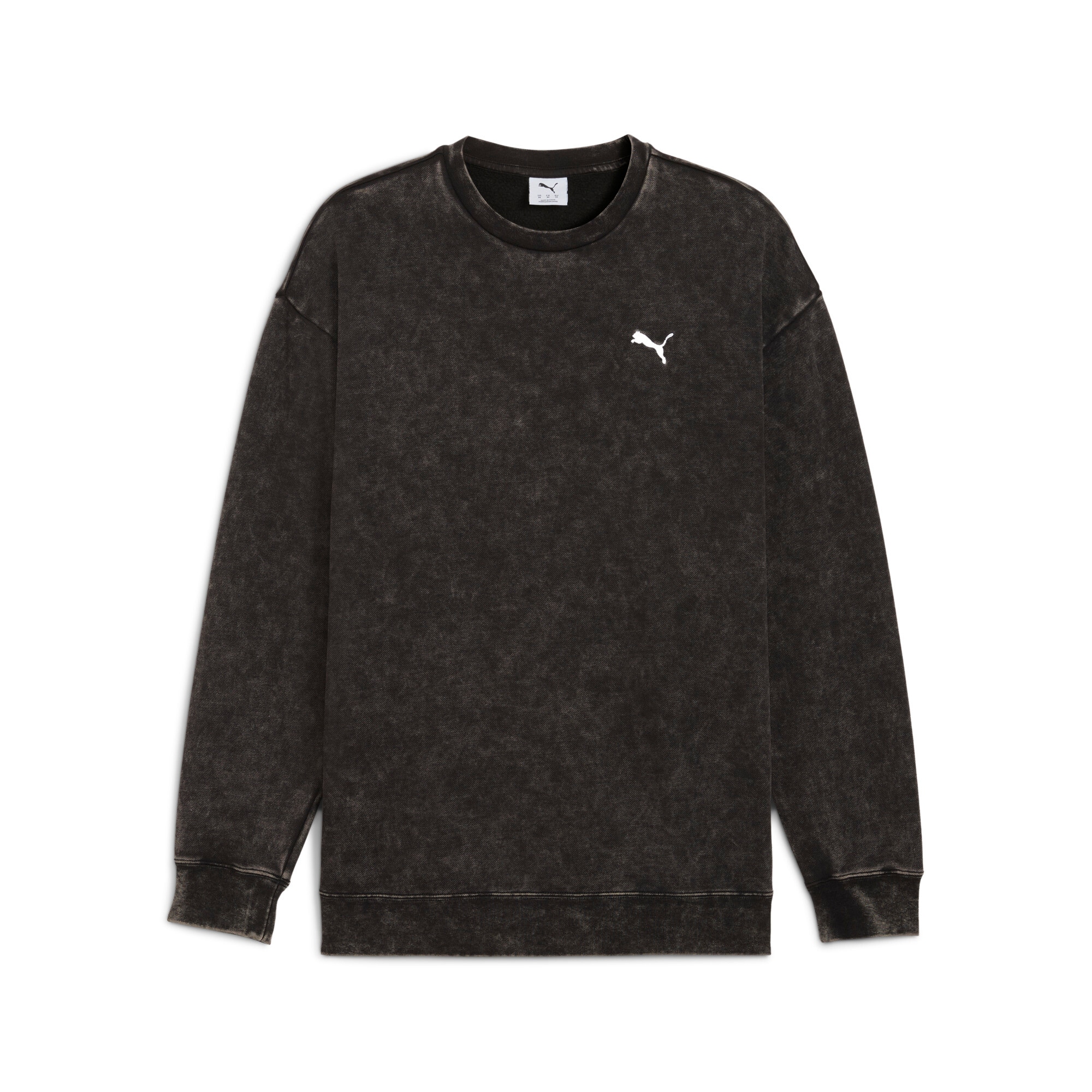 PUMA Langarmshirt »ESS ELEVATED RELAXED WASH CREW FL« sportlicher Stil, Rundhalsausschnitt, aus Baumwollmischung