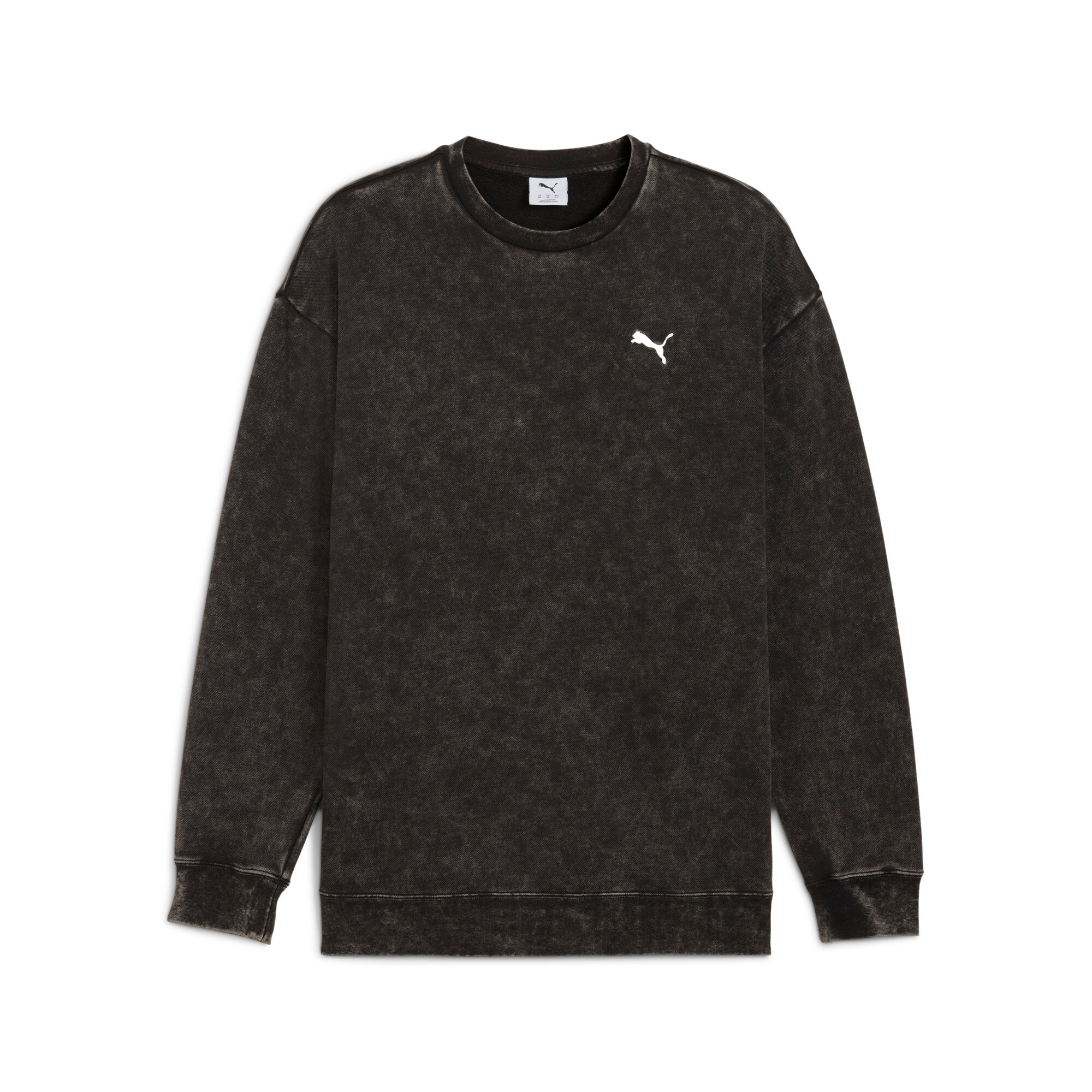Langarmshirt PUMA "ESS ELEVATED RELAXED WASH CREW FL", Herren, Gr. XL, schwarz (puma schwarz), Fleece, Obermaterial: 66% Baumwolle, 34% Polyester, bedruckt, relaxed fit normal, Rundhals, Shirts Langarmshirt, sportlicher Stil, Rundhalsausschnitt, aus Baumw 5