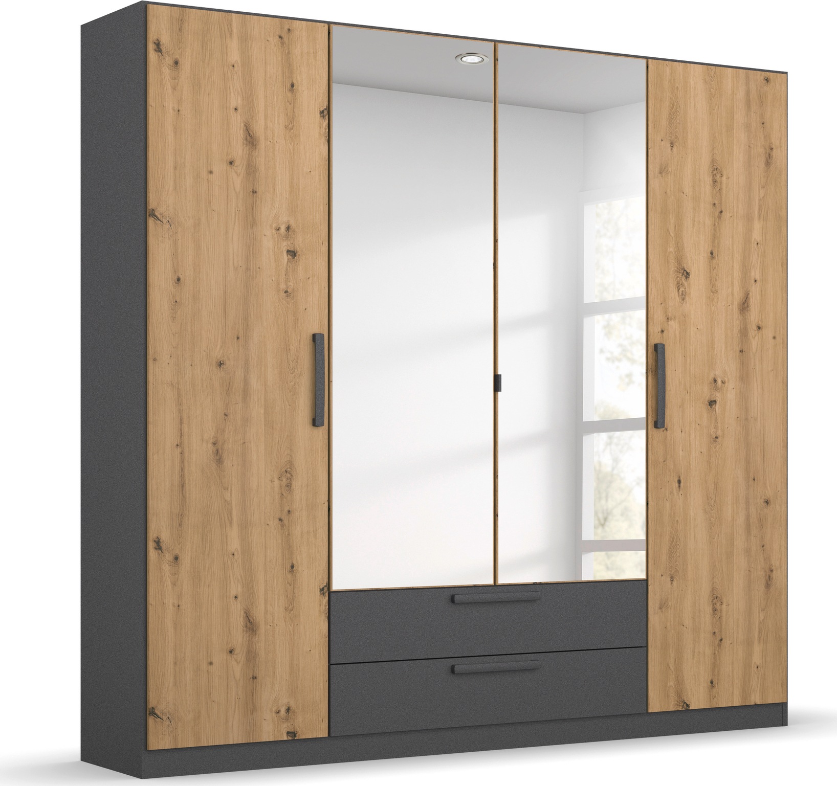 rauch Drehtürenschrank »StyleUp«, Typ Dark & Wood mit trendigen farblich abgesetzten Griffen