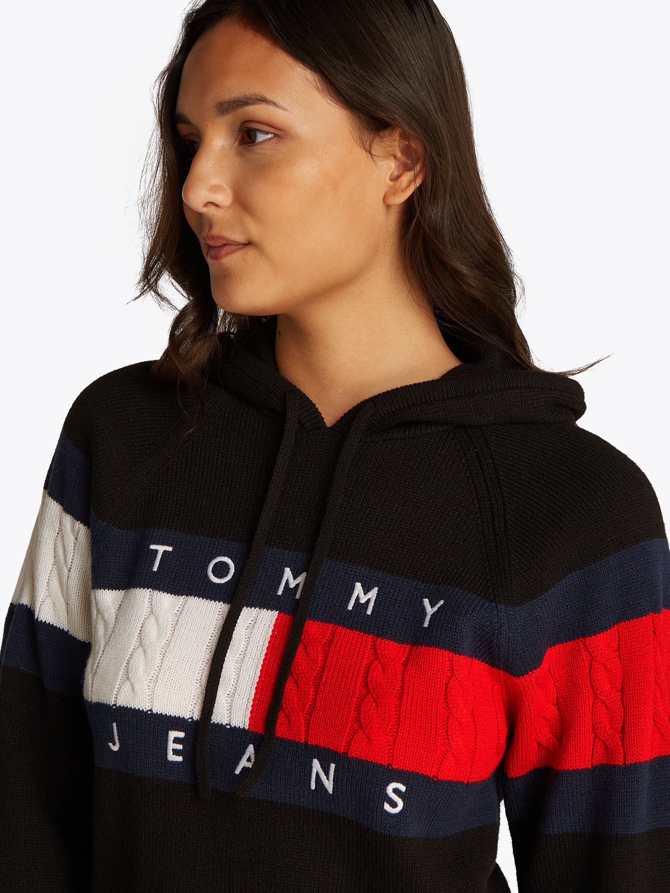 Tommy Jeans Kapuzenpullover "TJW CENTER FLAG HOOD SWEATER EXT", mit Kapuze, günstig online kaufen