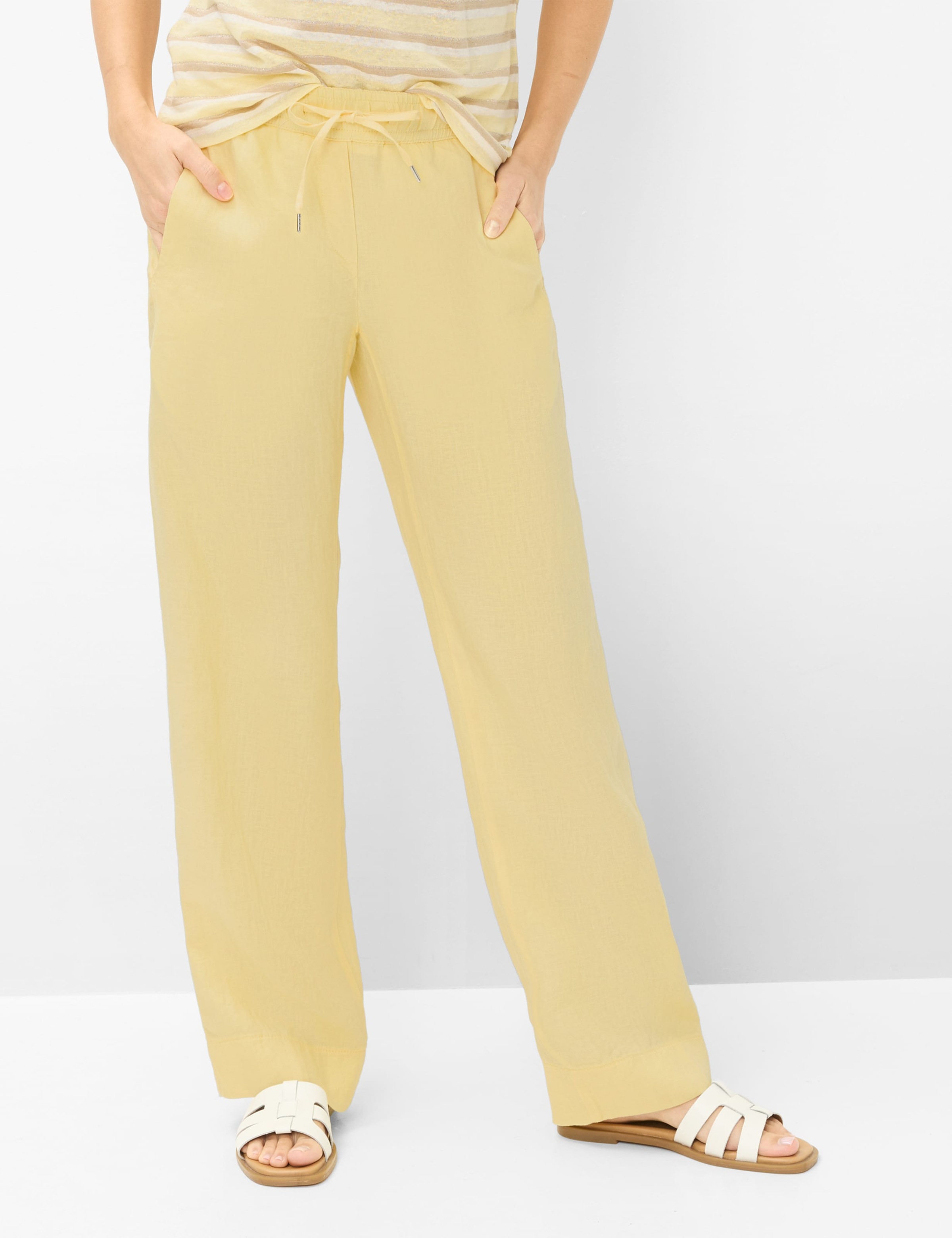 Culotte BRAX "Style FARINA", Damen, Gr. 40L80, Langgrößen, gelb, Web, 100% Leinen, Hosen Culotte