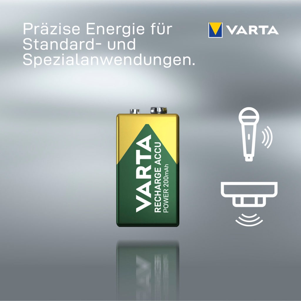 VARTA Batterie »RECHARGE ACCU Power vorgeladener 9V NiMH Akku (200mAh)«, 9 V, (1 St.)