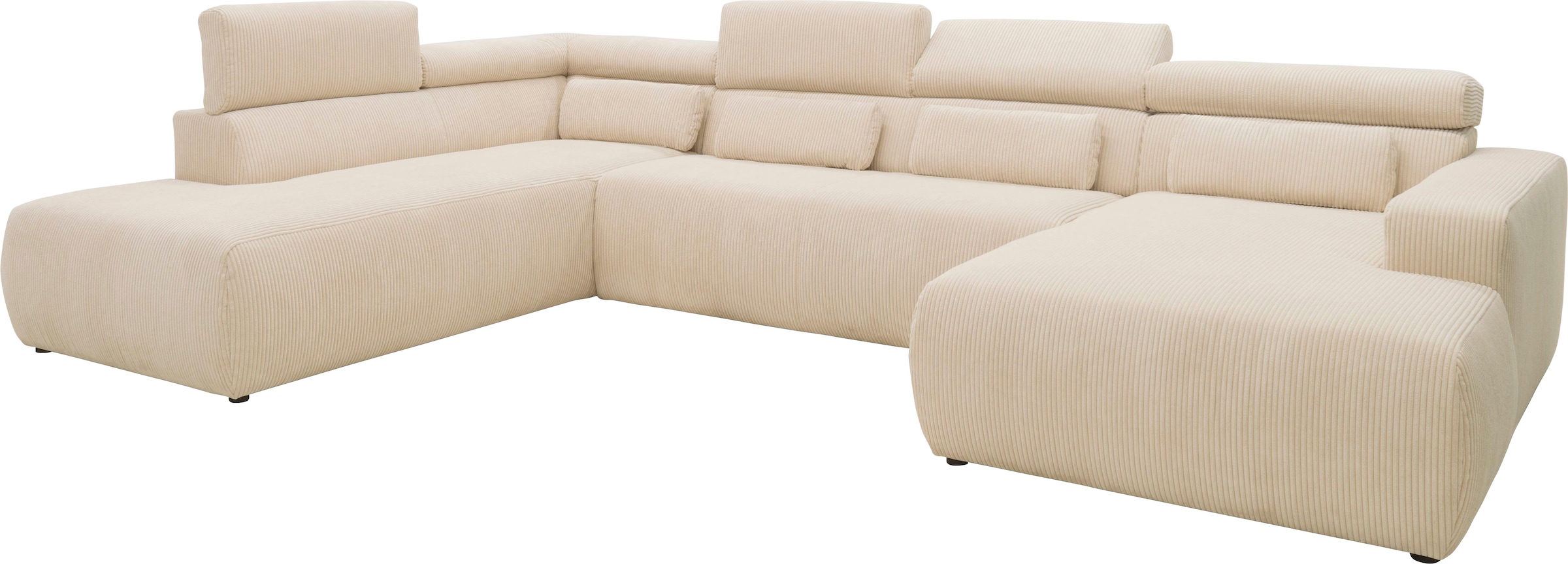 DOMO collection Wohnlandschaft »Brandon viele Bezugsarten, auch in Cord und Leder, incl. Nierenkissen«, mit Kopfteilverstellung, wahlweise Sitztiefenverstellung, U-Form