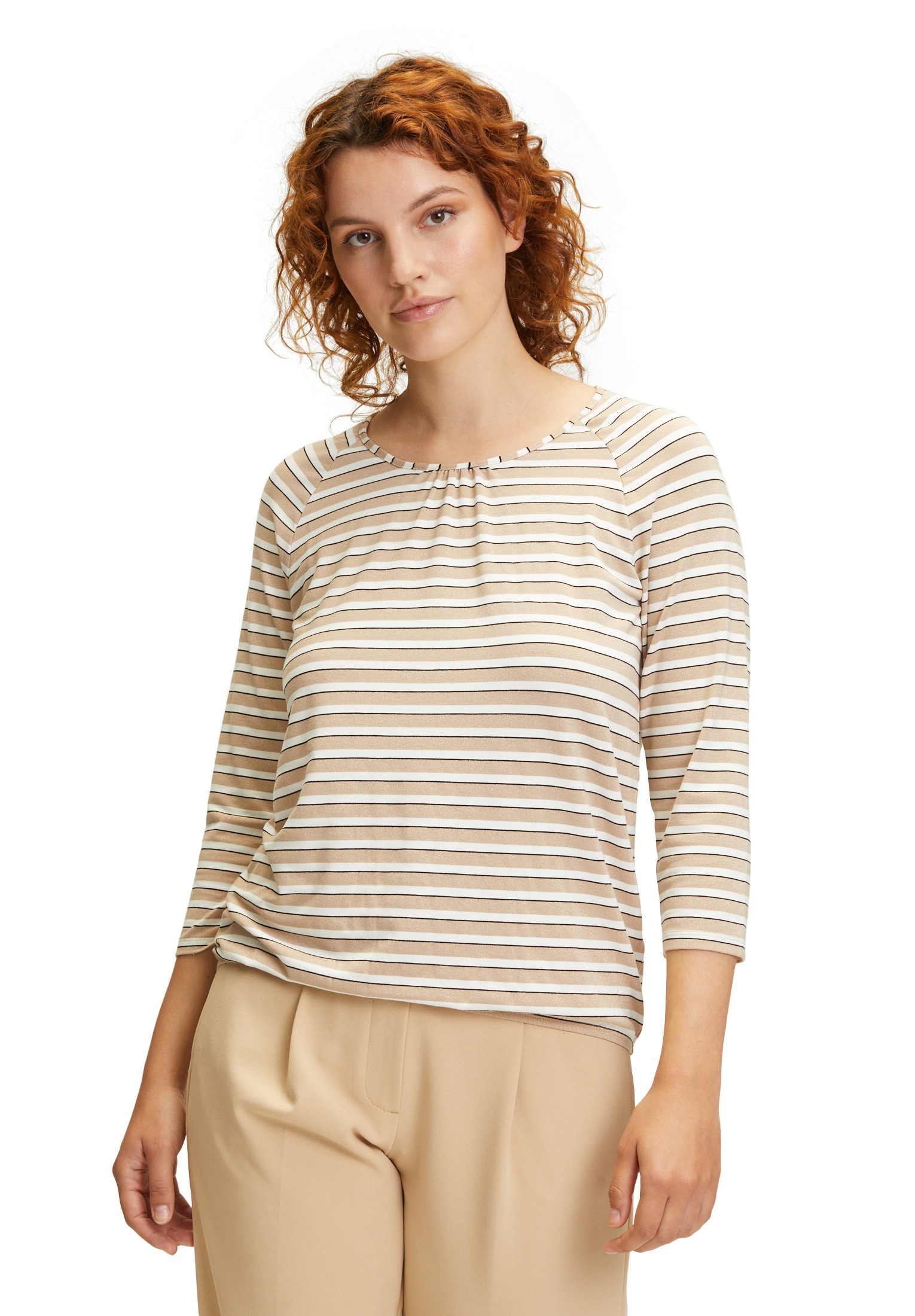 Betty Barclay 3/4-Arm-Shirt "Betty Barclay Ringelshirt mit V-Ausschnitt", Raffung