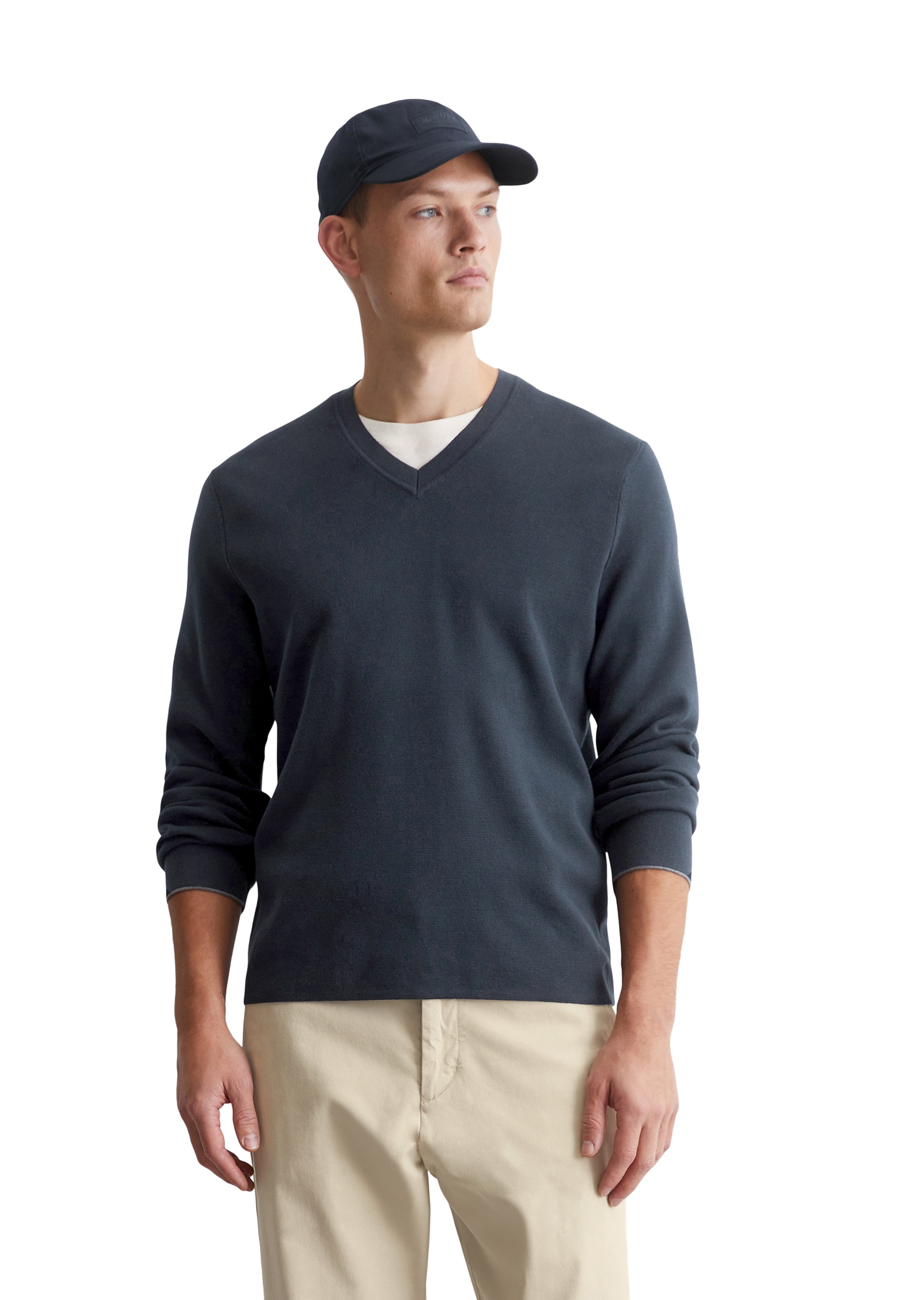 Marc O'Polo Rundhalspullover, Zweifarbiger Bi-Colour-Strick