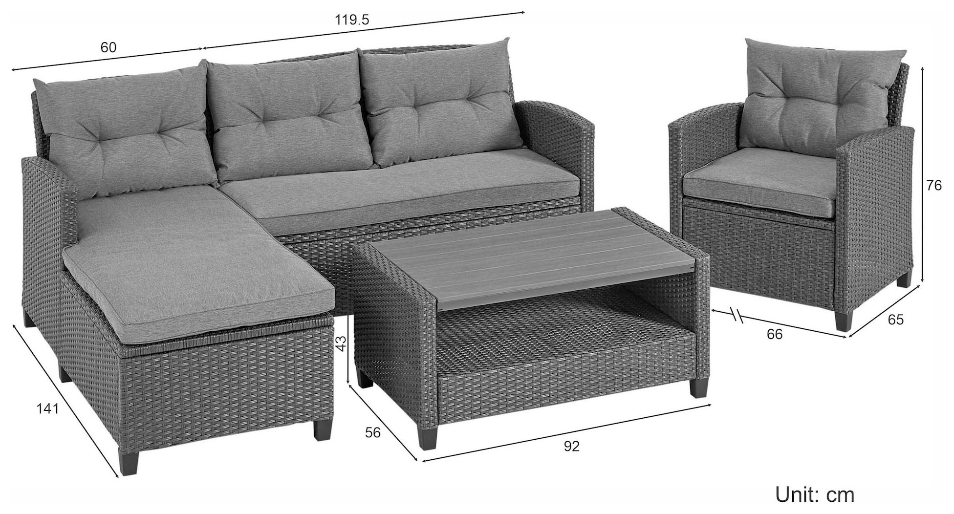 KONIFERA Gartenlounge-Set »Cordoba«, (Set, 11 tlg., 2x Bank, 1x Sessel, 1x Tisch 90x55x43cm, inkl. Auflagen), Polyratten, Stahl, Tischplatte aus Nonwood, geeignet für 4 Personen