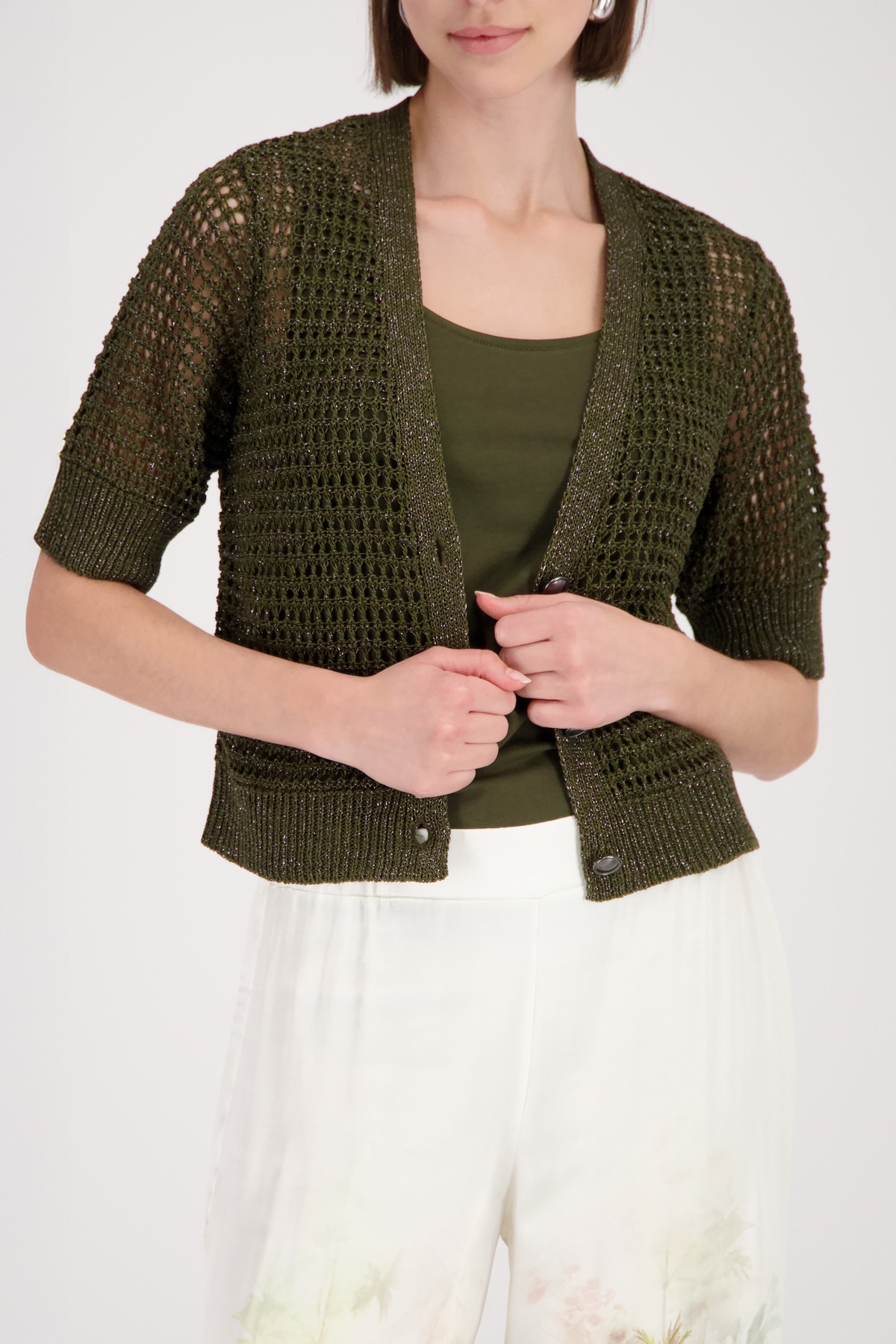 Monari Strickjacke "Jacke Strick Glanzbändchen" Regular fit mit V-Ausschnitt