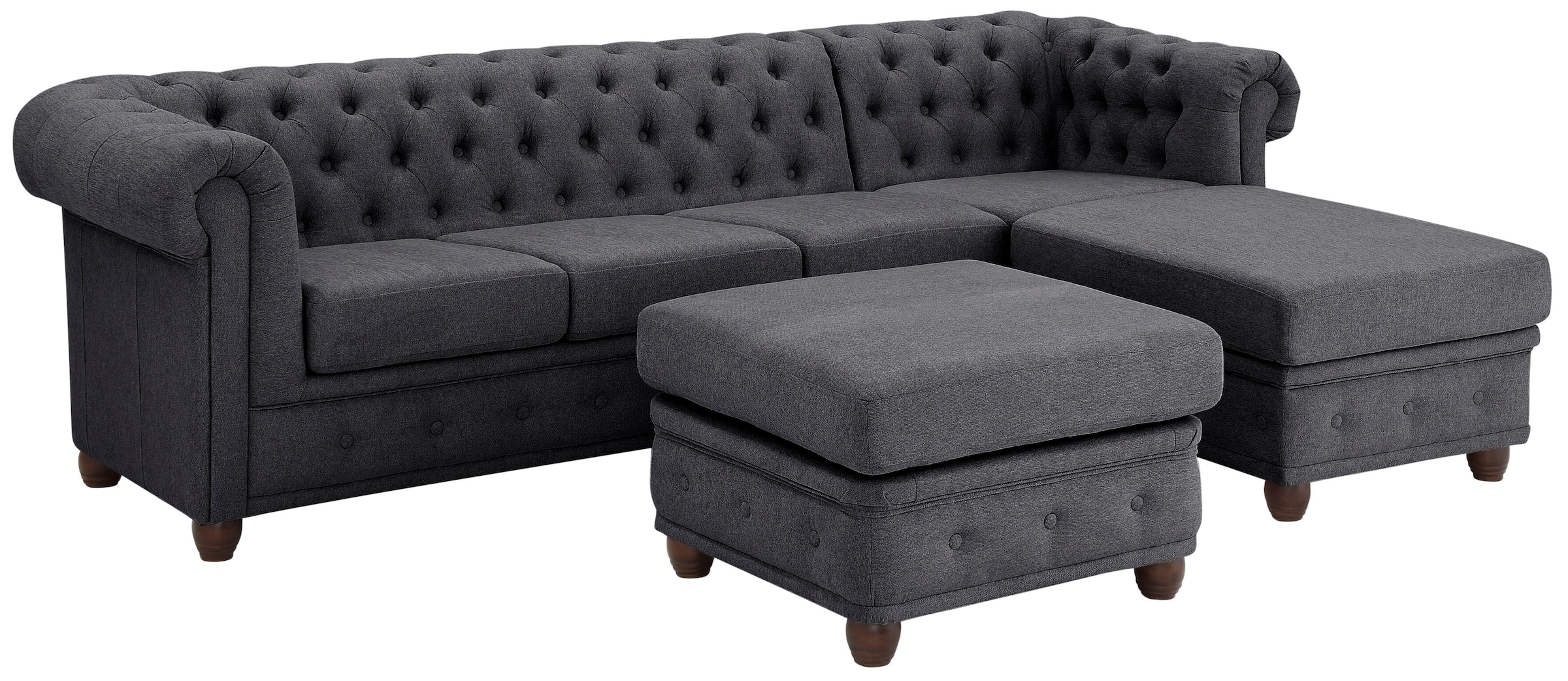 Home affaire Chesterfield-Sofa »New Castle L-Form«, hochwertige Knopfheftung in Chesterfield-Design, B/T/H: 255(171/72)