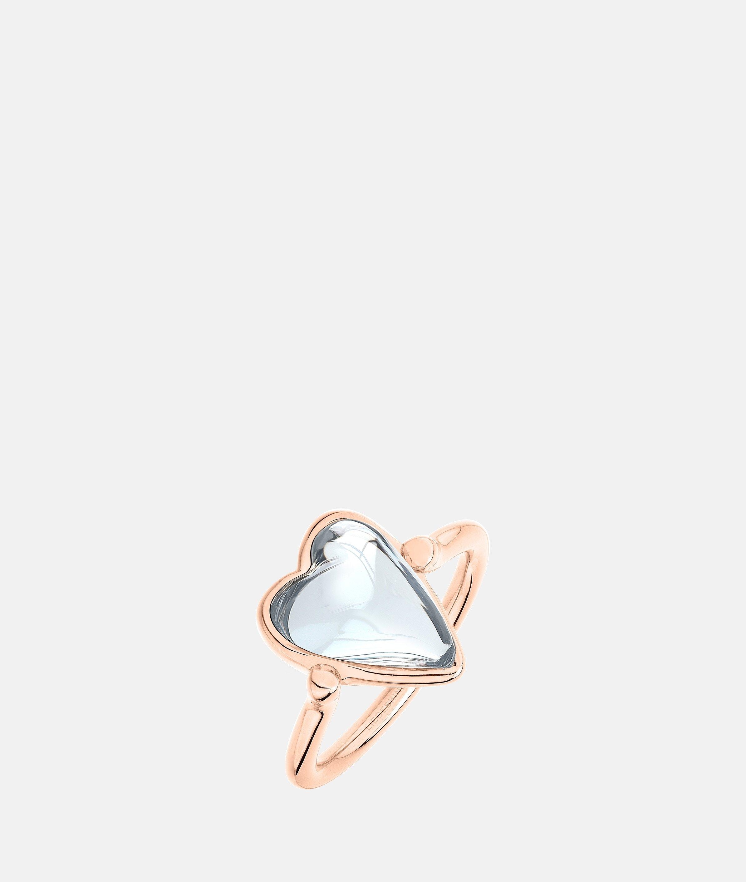 Fingerring LIEBESKIND BERLIN "Schmuck Geschenk Glass Heart Ring" Gr. 56, roségoldfarben, transparent, Fingerringe, Damen, 56, Edelstahl, 2mm, Fingerring, mit Glasstein