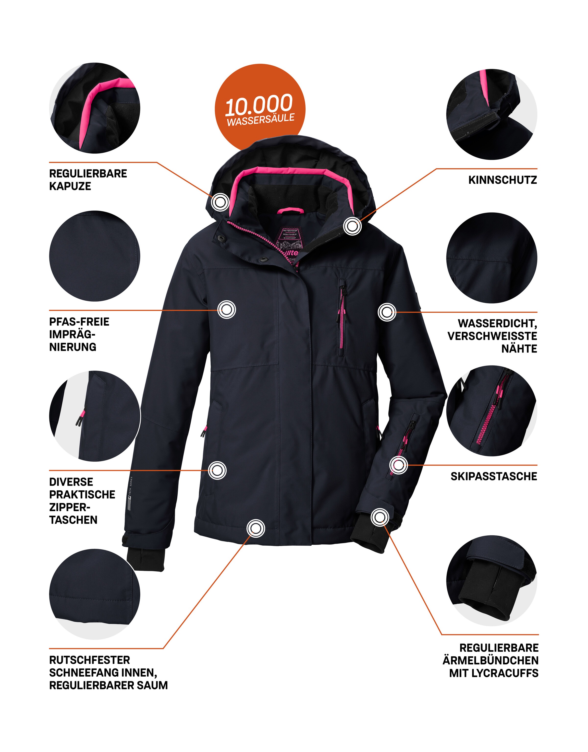 Killtec Skijacke »KSW 205 GRLS SKI JCKT«, Wasserdichte, atmungsaktive Ski-Jacke mit verstellbarer Kapuze