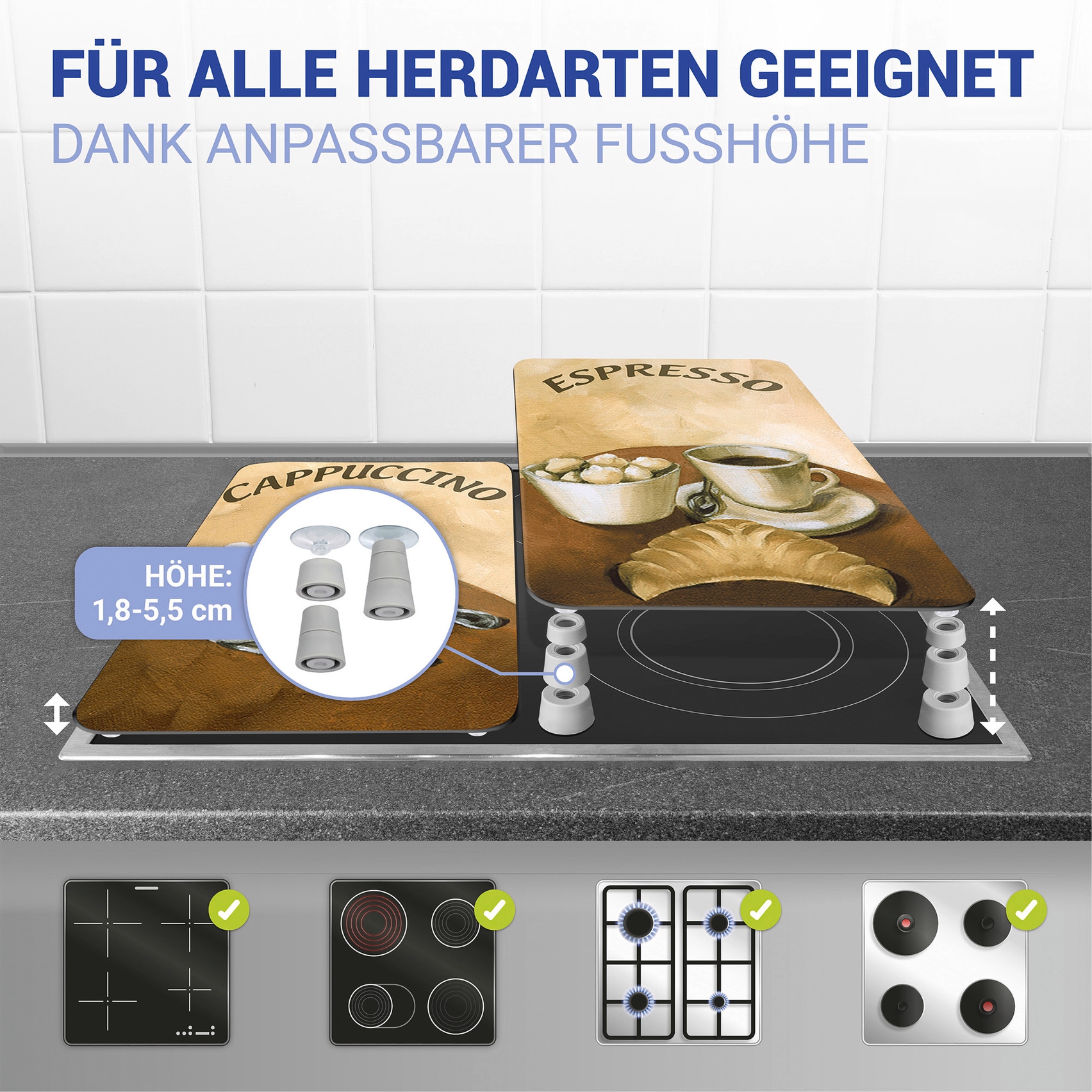 WENKO Herd-Abdeckplatte »Universal Modell Kaffee«, (Set, 2 tlg.), Herdabdeckung für alle Herdarten, kratzfest, mit rutschfesten Füßen