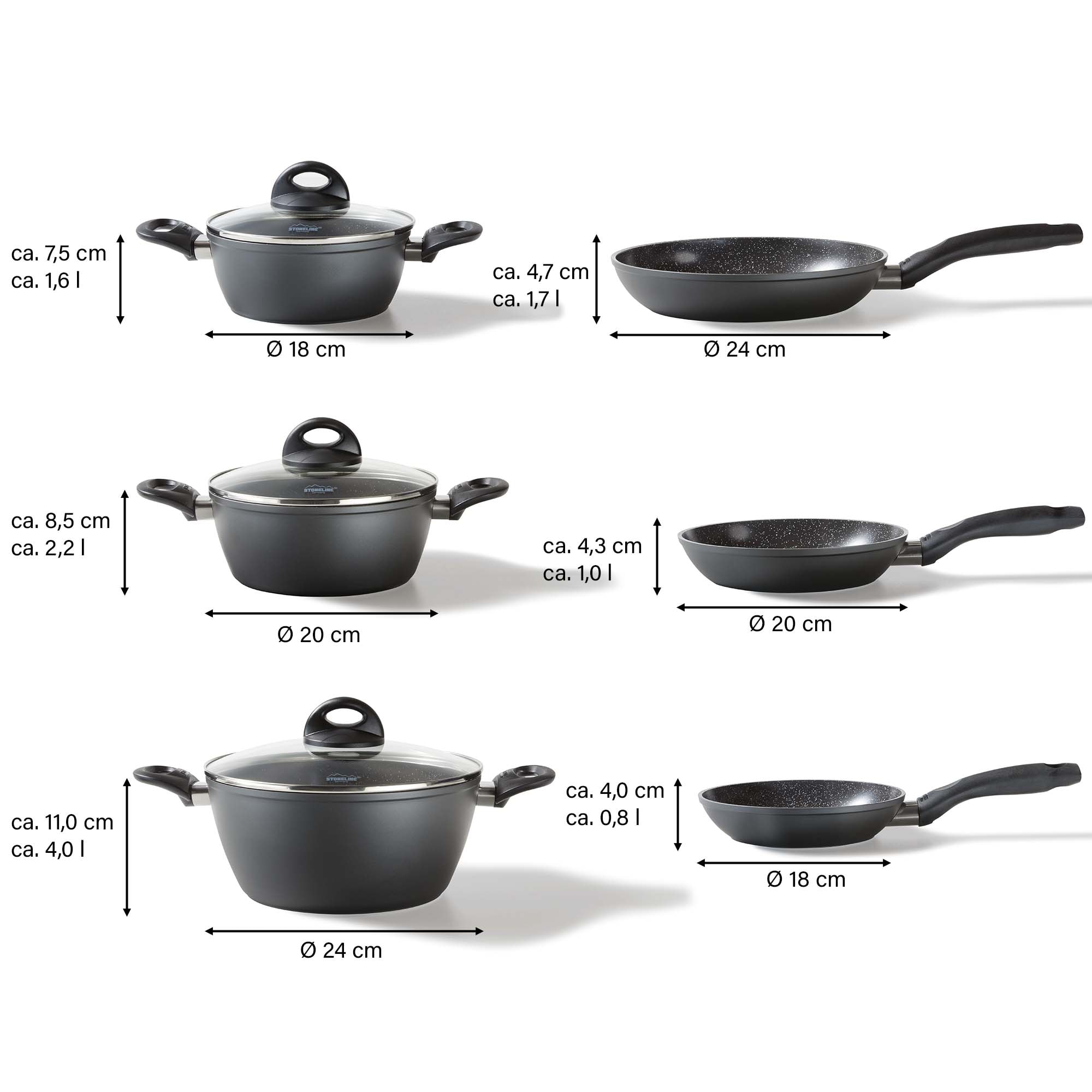 STONELINE Topf-Set »STONELINE® 17-teiliges Koch-Set, mit Glasdeckeln« Set, 17 tlg. tlg. Aluminium | Keramik