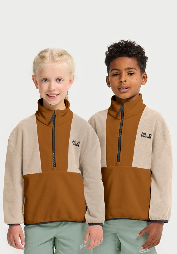 Jack Wolfskin Stehkragenpullover "COLORBLOCK TAUNUS HZ K" Kinder-Fleecepullover, Colorblocking-Look, Halfzip-Reißverschluss