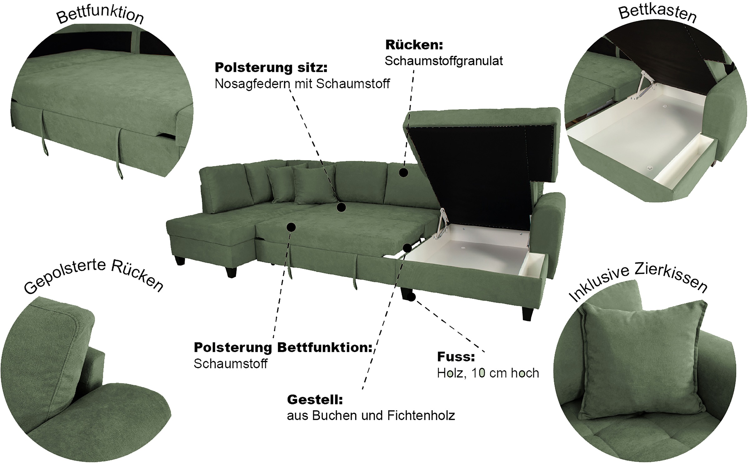 Thumbnail - Trends by HG Wohnlandschaft "Moritz, U-Form" inkl. Bettfunktion und Bettkasten, inkl. 2 Zierkissen