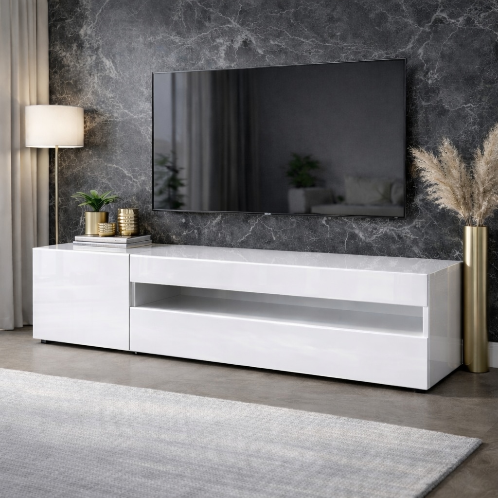 OTTO home Lowboard »LORENZO 1, TV-Board, TV-Kommode, TV-Schrank, TV-Unterschrank, TV-Möbel« Modernes lackiertes Hochglanz TV-Board, grifflos, Breite 155 cm