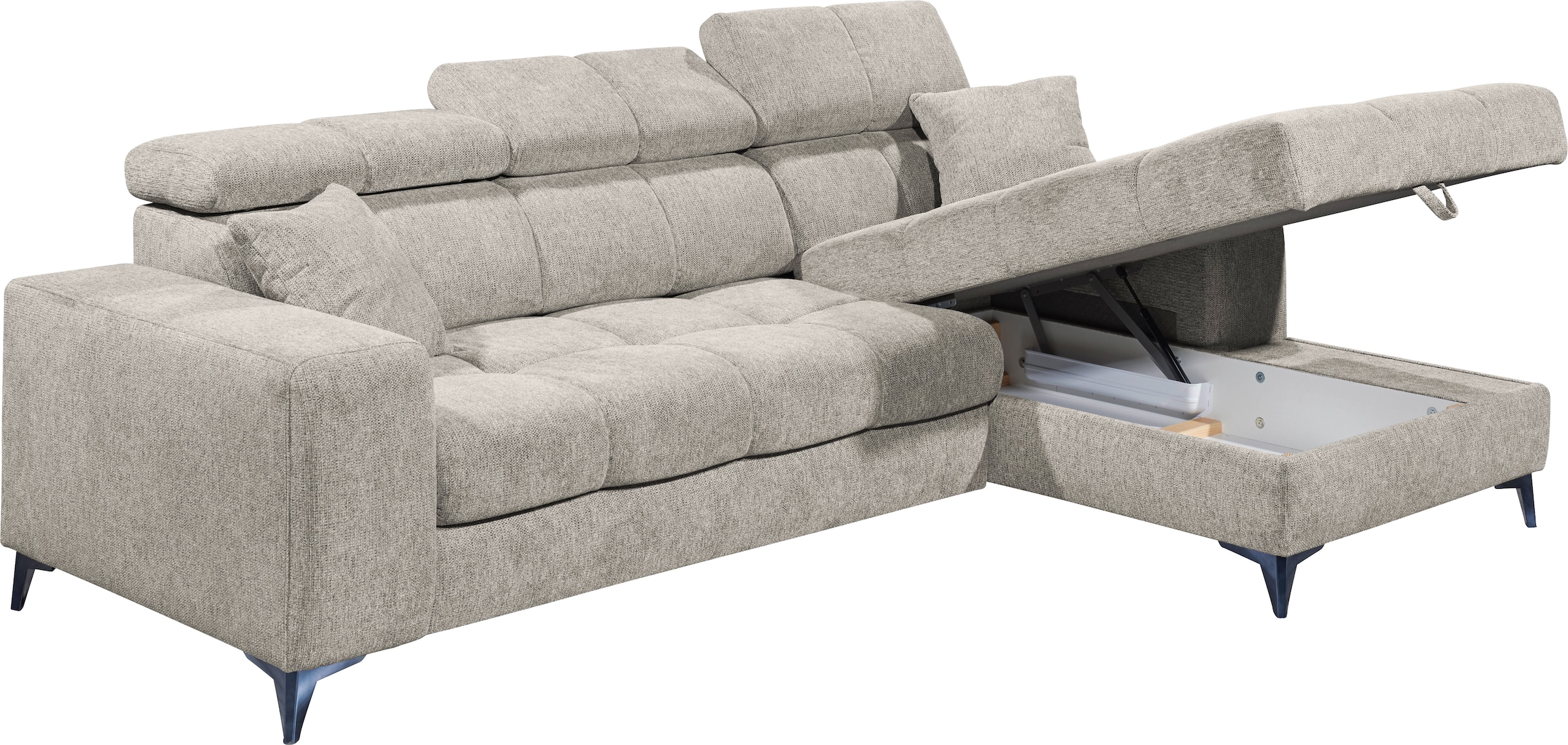 ED EXCITING DESIGN Ecksofa »Sydney L-Form mit Bettfunktion, Bettkasten, Kopfteilverstellung«, motorischer Sitztiefenverstellung, USB-Port & 2 Zierkissen