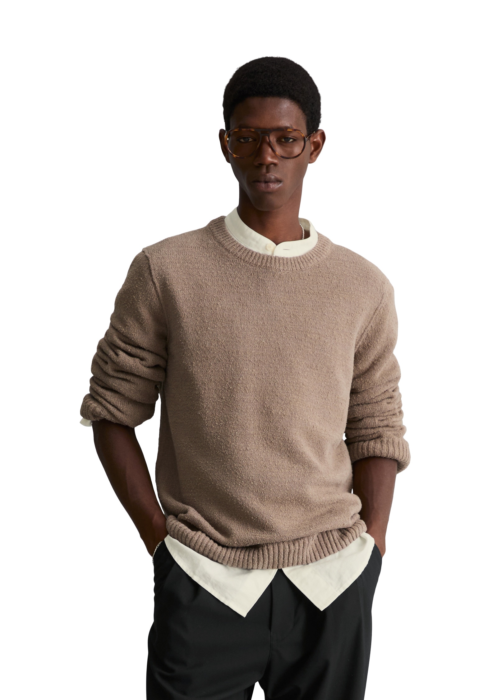 Herren Rundhalspullover "aus weichem Bio-Baumwoll-Mix", beige, Gr. L, MARC O'POLO DENIM, unifarben, Obermaterial: 84% Baumwolle, 16% Polyamid,